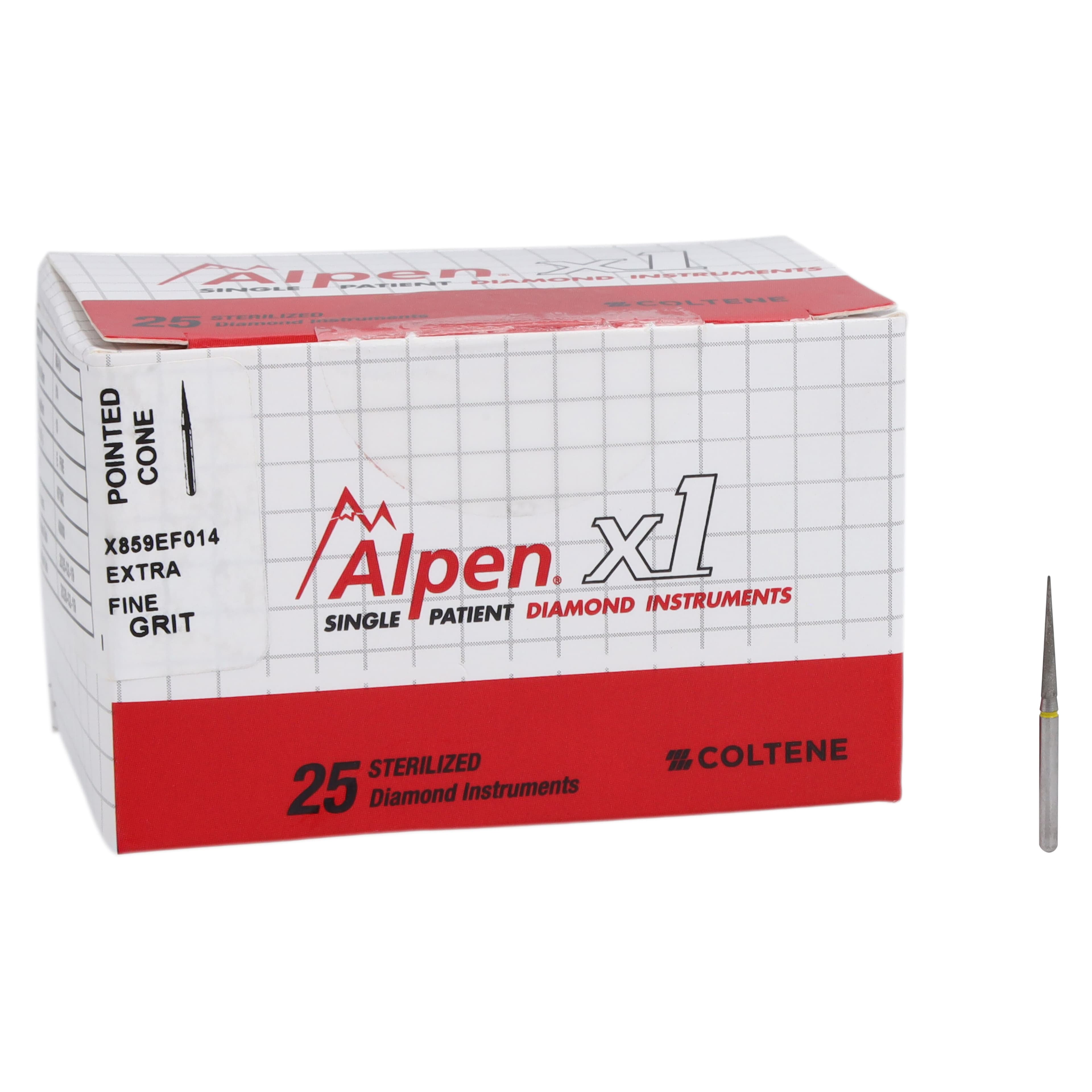 Alpen X1 Diamond Single-Use Bur, FG, #859-014EF, Cone Pointed End, Extra-Fine, Yellow, 1.4 mm, 25/Pk, X859EF014 thumbnail 4