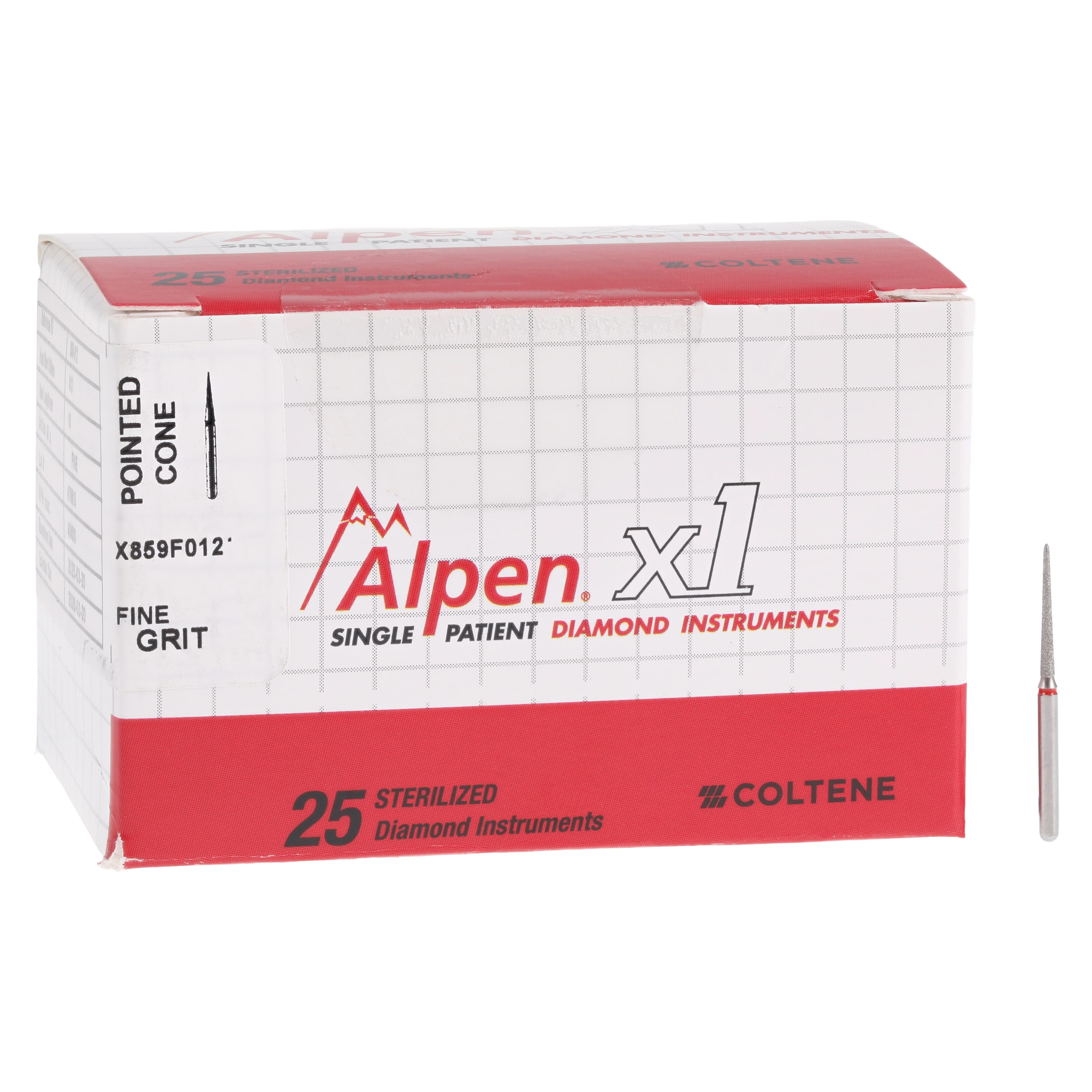 Alpen x1 Sterile Single-Use Diamond Bur, FG, #859-012F, Pointed Cone, Fine, Red, 1.2 mm, 25/Pk, X859F012 thumbnail 4