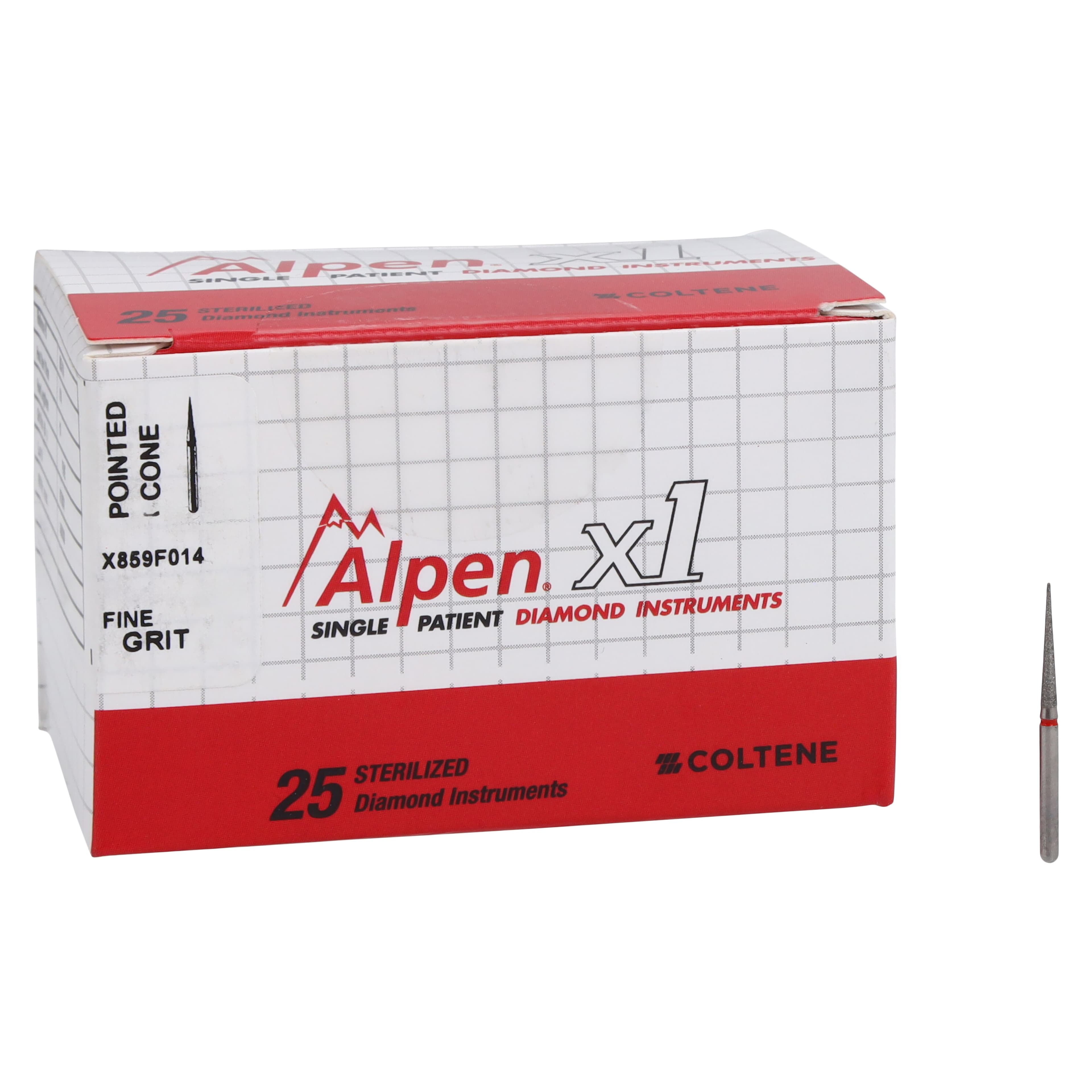Alpen X1 Single-Use Diamond Bur, FG, #859-014F, Pointed Cone, Fine, Red, 1.4 mm, 25/Pk, X859F014 thumbnail 4