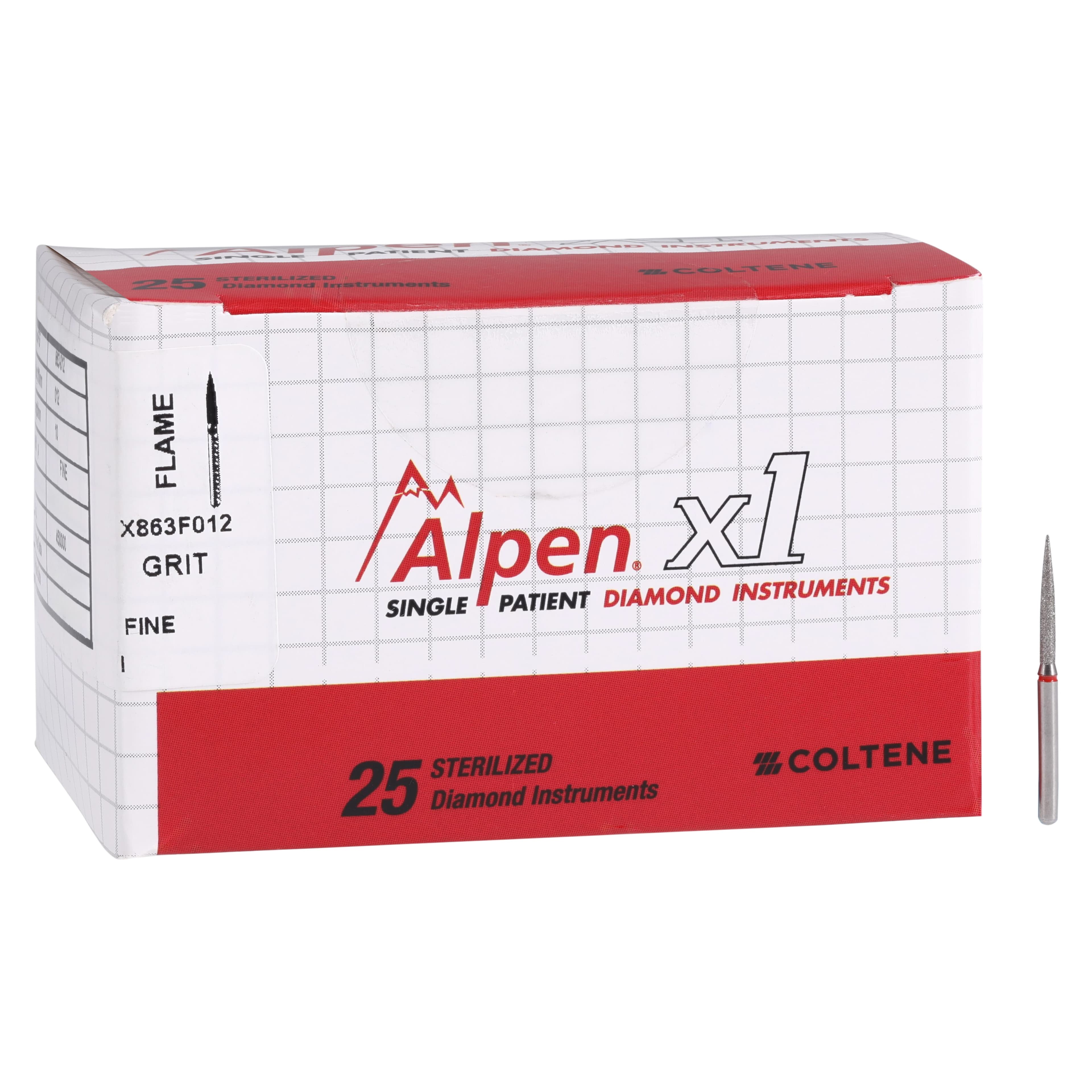 Alpen x1 Single-Use Diamond Bur, Flame, Fine, FG, #863-012, 25/Pk, X863F012 thumbnail 4