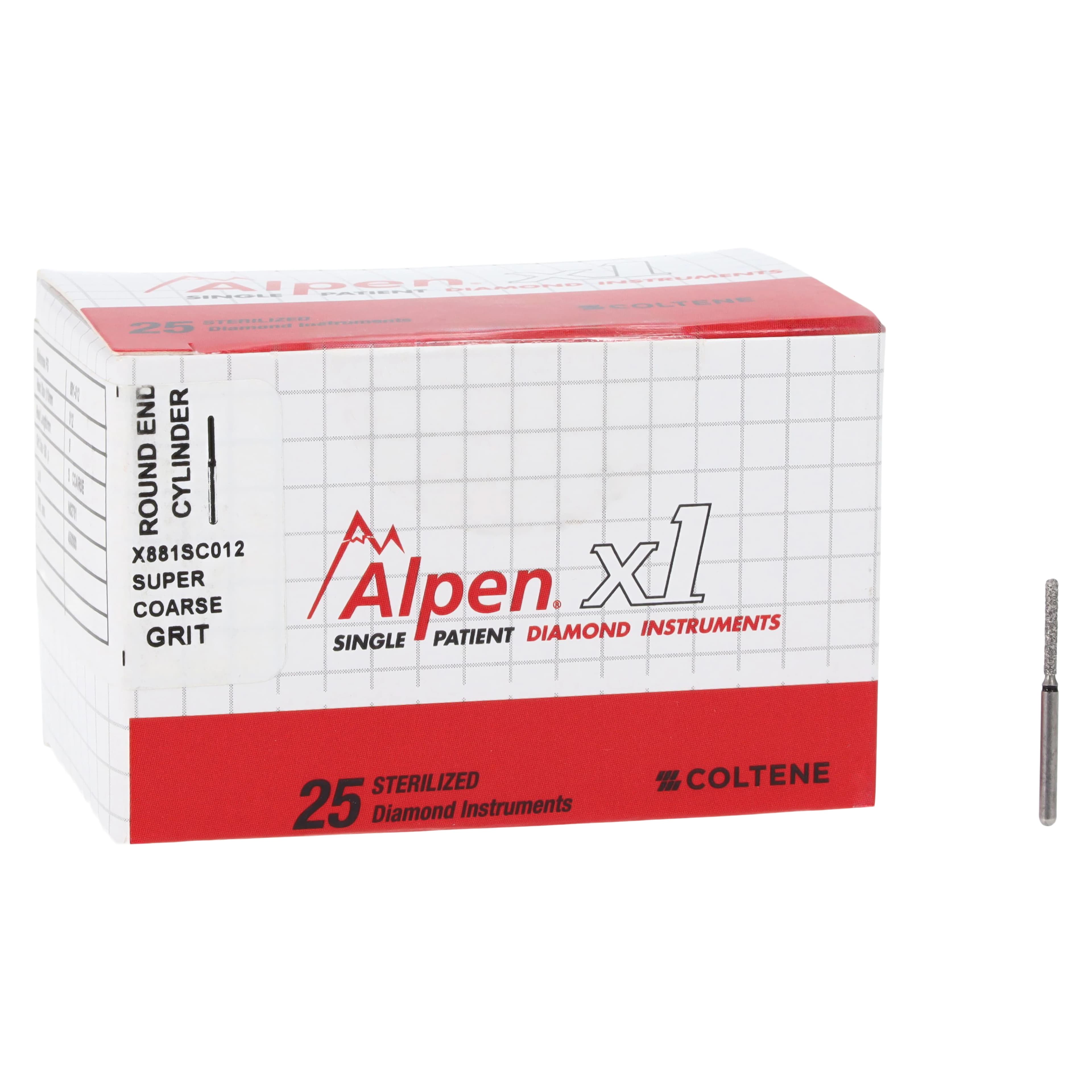 Alpen x1 Single Use Diamond Bur, FG, Round End Cylinder #881-012, Super Coarse, Black, 1.2 mm Diameter, 8.0 mm Length, 25/Pkg thumbnail 4