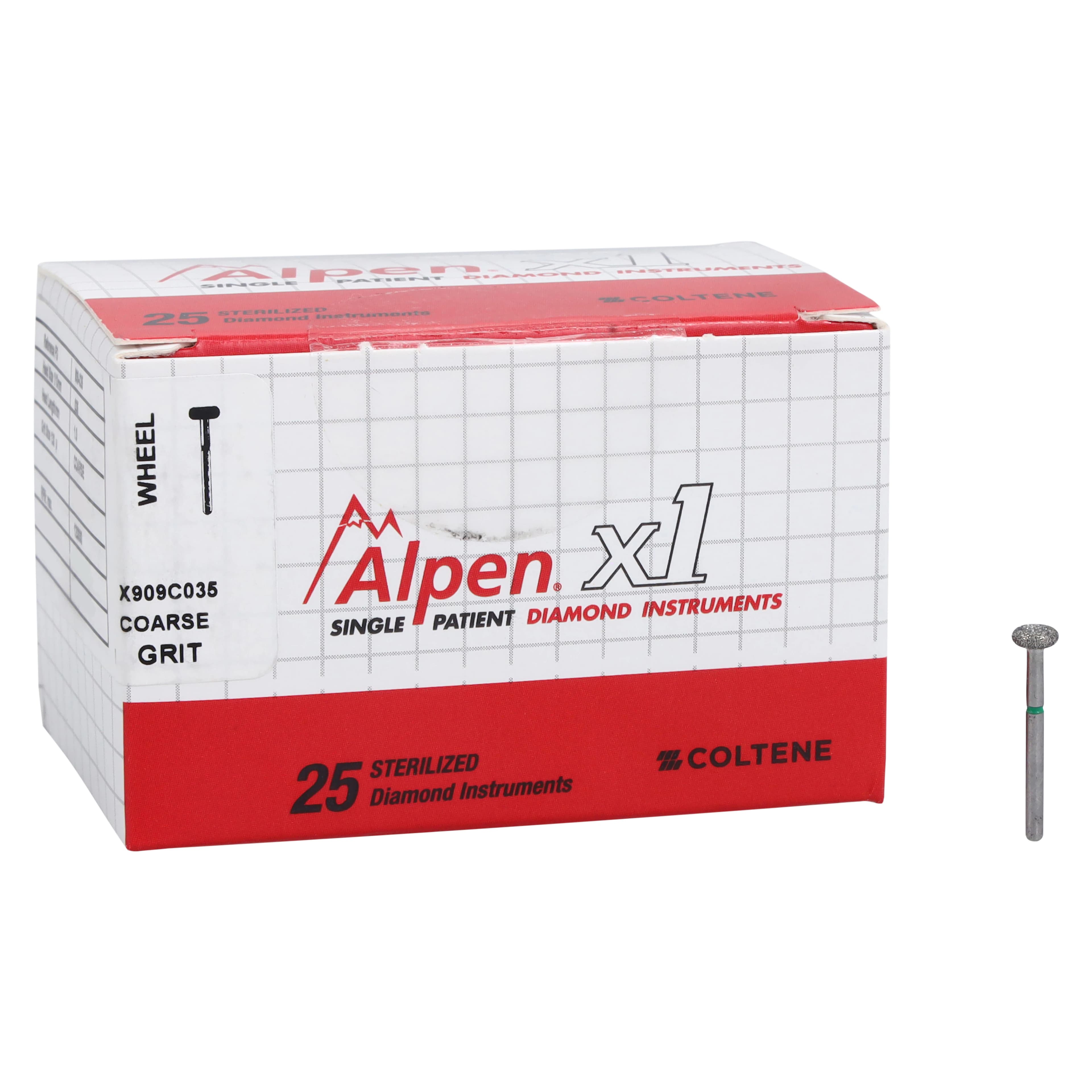 Alpen x1 Single Use Diamond Bur, FG, Round Wheel #909-035C, Coarse, Green, 3.5 mm, 25/Pk thumbnail 4