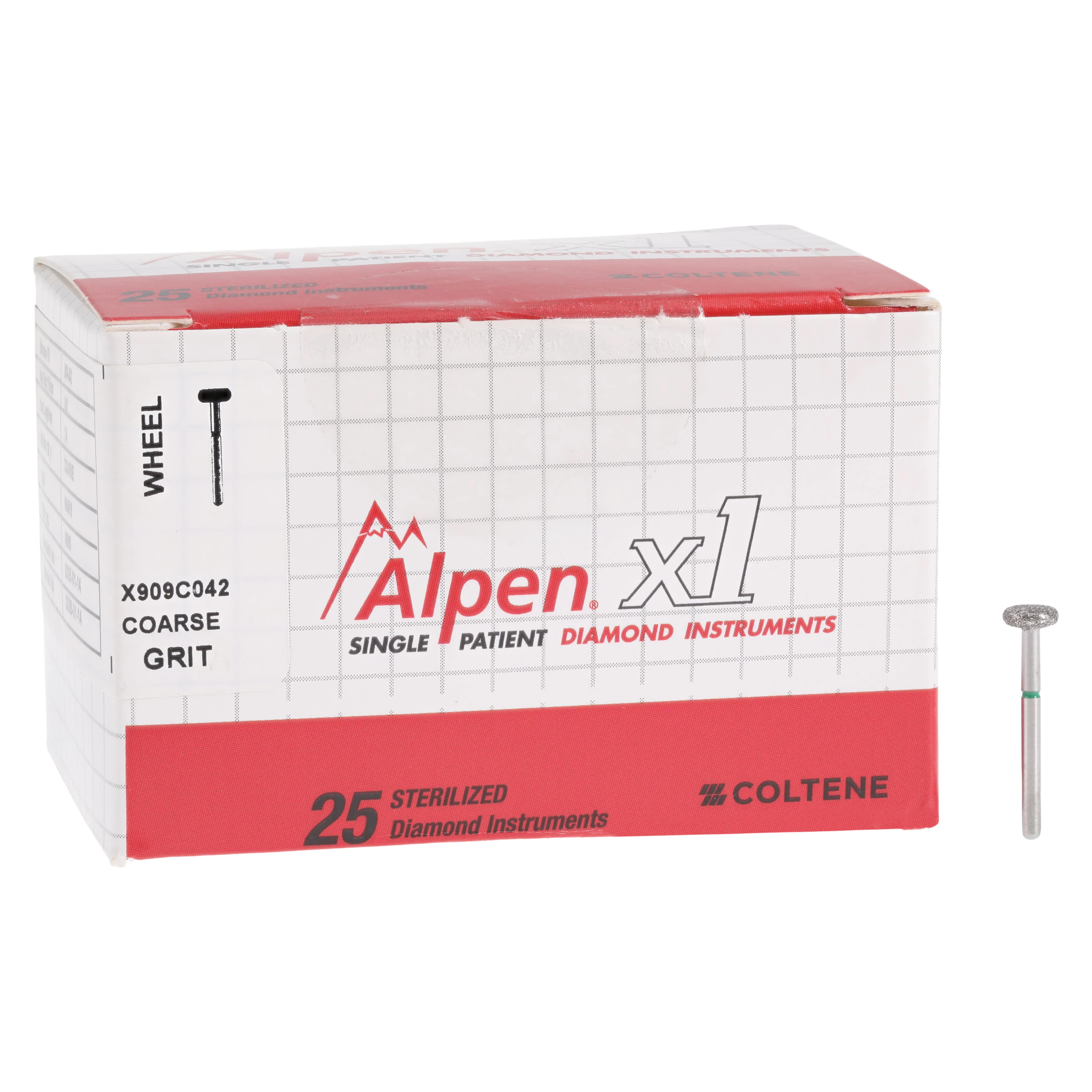 Alpen x1 Single-Use Diamond Bur, FG, #909-042C, Round Wheel, Coarse, Green, 4.2 mm, 25/Pk, X909C042 thumbnail 4