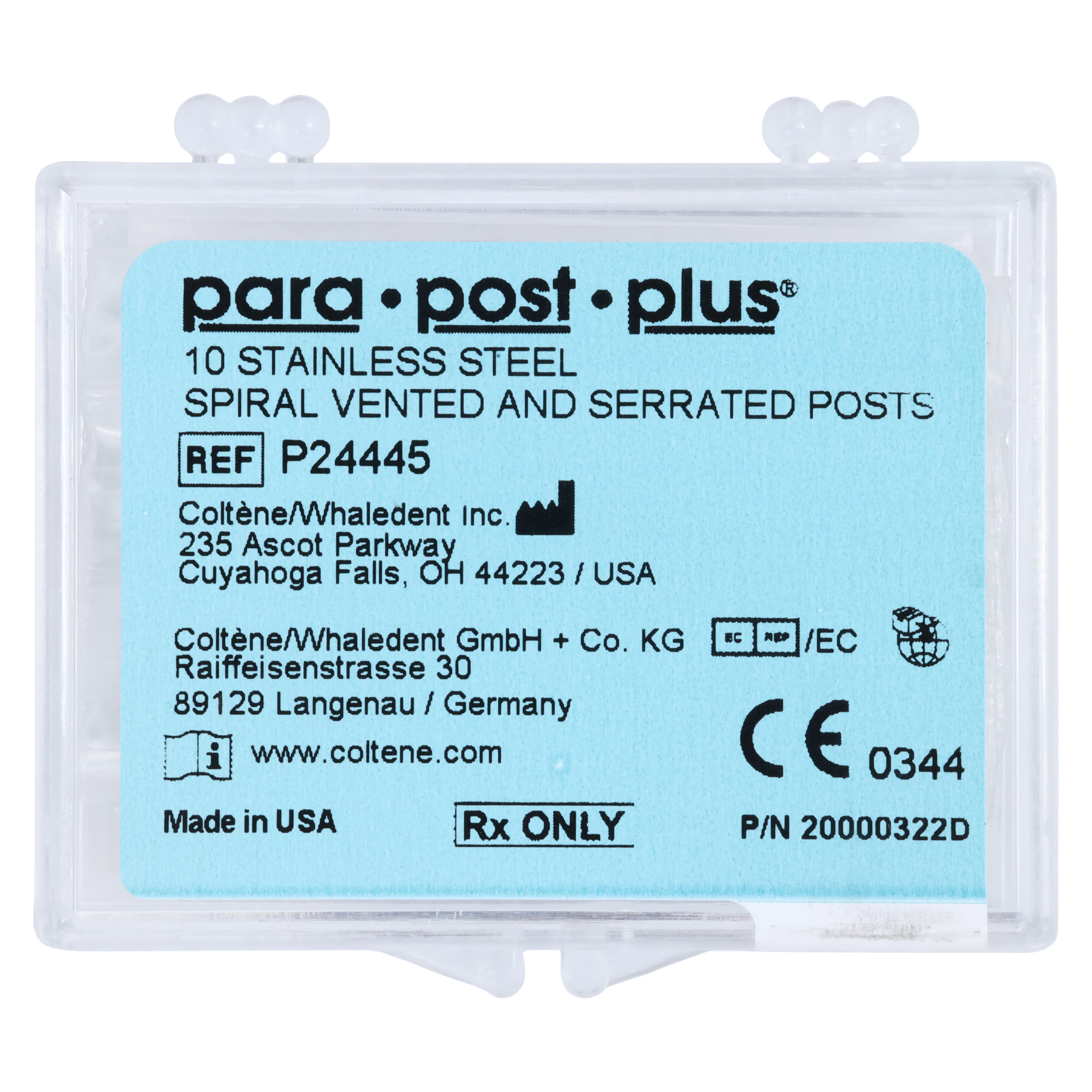 ParaPost Plus Stainless Steel Endodontic Posts, Size 4.5, .045" (1.14 mm), Blue, 10/Pk, P244-4.5 - ParaPost Plus Posts, Stainless Steel, Blue, 10/Pk, P24445 - Image 1