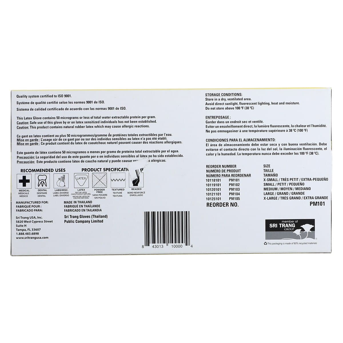 Polymed Powder-Free Latex Exam Gloves, X-Small, White, 100/Bx, PM101 thumbnail 6