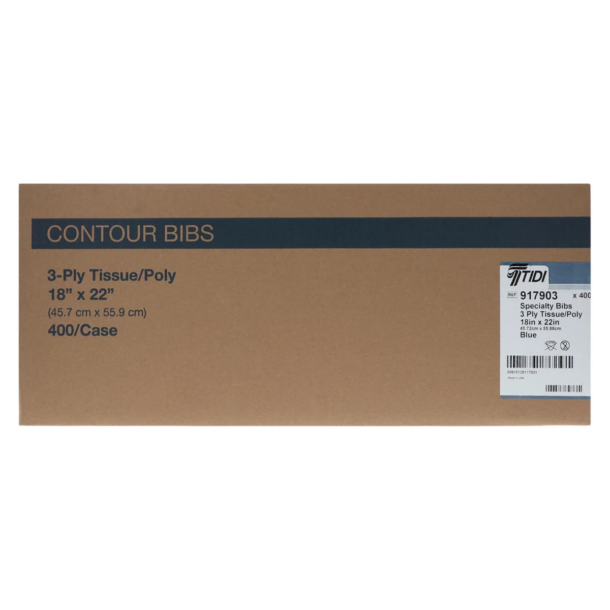 TIDI Ultimate Contour Neck Patient Bib, 3-Ply Tissue with Poly Back, Blue, 18" x 22", 400/Case, 917903 thumbnail 3