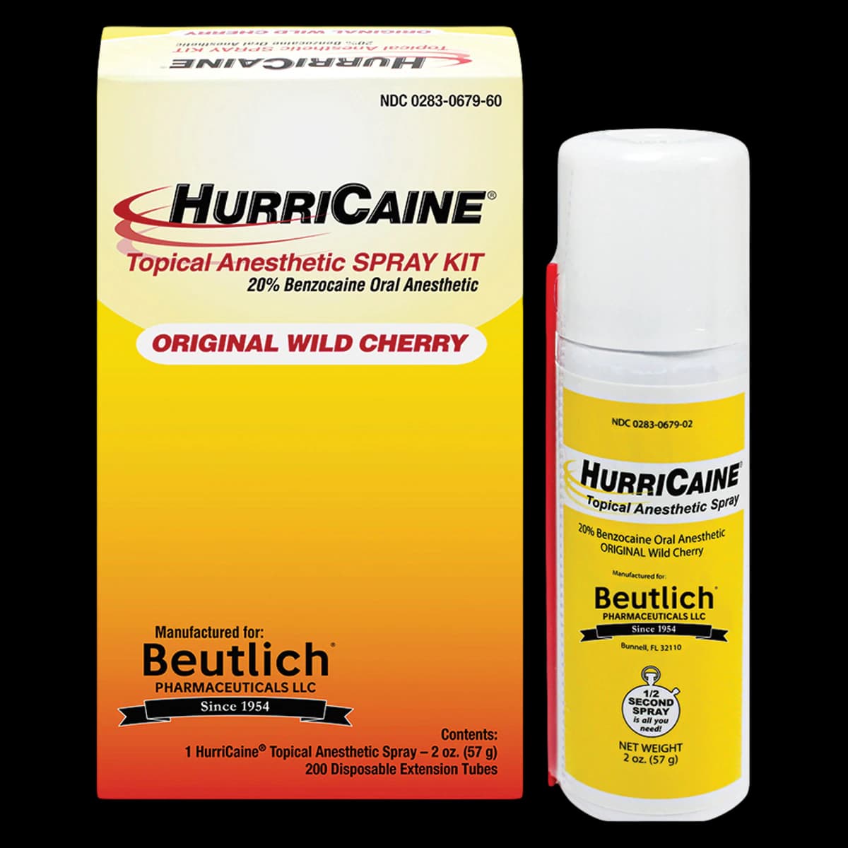 HurriCaine Topical Anesthetic Spray Kit, 20% Benzocaine, Wild Cherry, 2 oz Spray Can + 200 Extension Tubes - HurriCaine ® Topical Anesthetic Spray Kit - Image 1