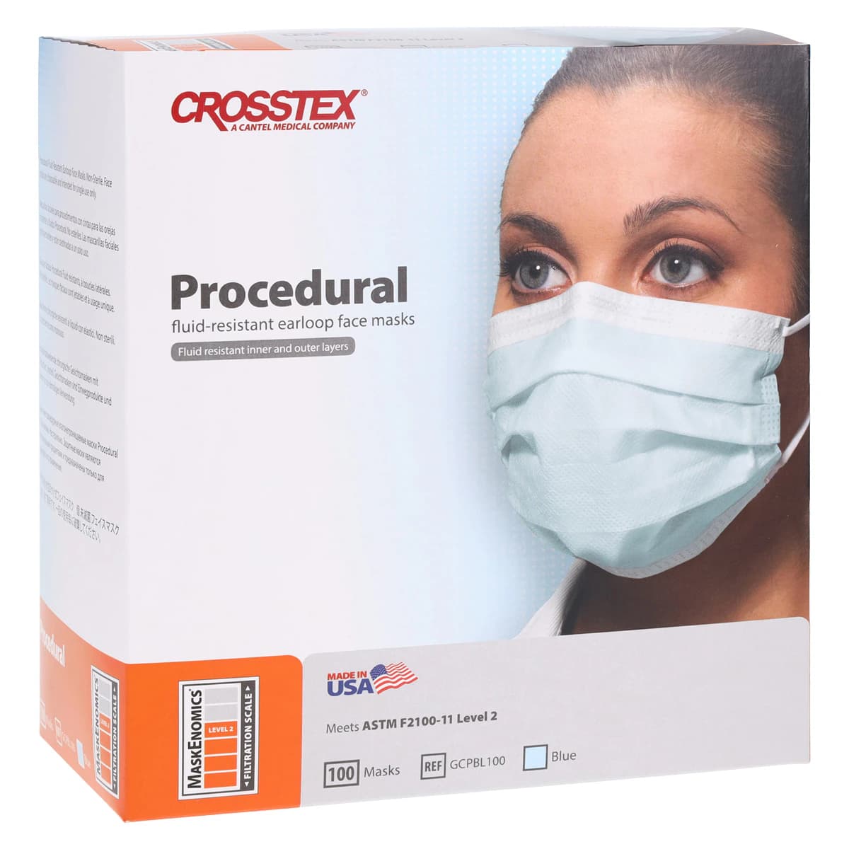 Crosstex Procedural Earloop Face Mask, ASTM Level 2, Blue, 100/Box, GCPBL100 thumbnail 4