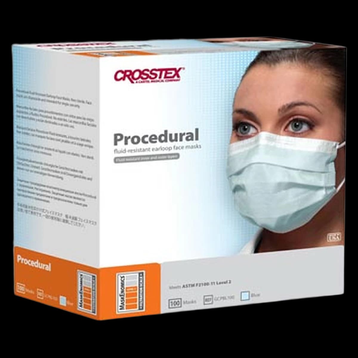 Crosstex Procedural Earloop Face Mask, ASTM Level 2, Blue, 100/Box, GCPBL100 thumbnail 2
