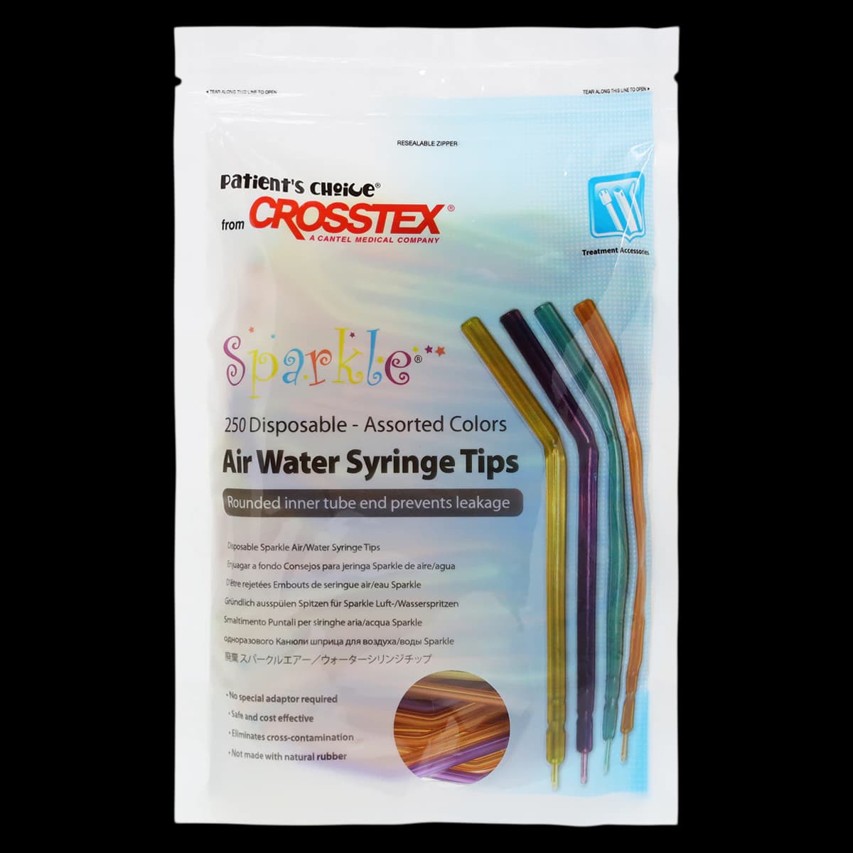 Sparkle Disposable Air/Water Syringe Tips, Assorted Translucent Colors, 250/Bag, BCSAWS - Sparkle™ Air/Water Syringe Tips Disposable Assorted Bag of 250 - Image 1