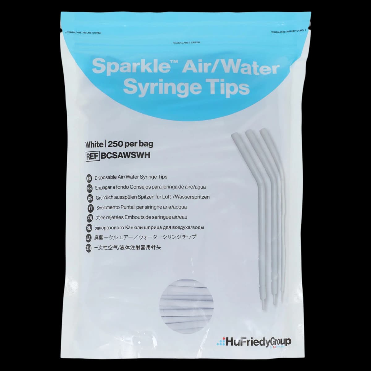Sparkle Disposable Air/Water Syringe Tips, White, 250/Bag, BCSAWSWH - Sparkle™ Air/Water Syringe Tips Disposable White Bag of 250 - Image 1