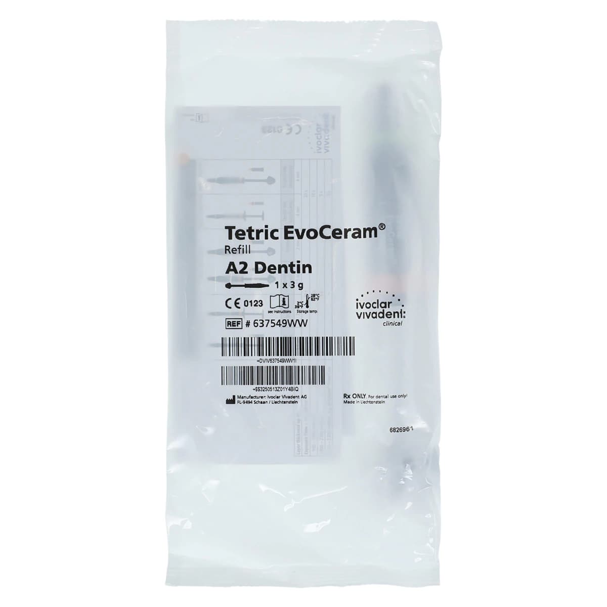 Tetric EvoCeram Nanohybrid Composite Syringe Refill, A2 Dentin, 3 g, 1/Pk, 637549WW - Tetric EvoCeram® Refills Dentin Shades A2 Syringe 3g - Image 1