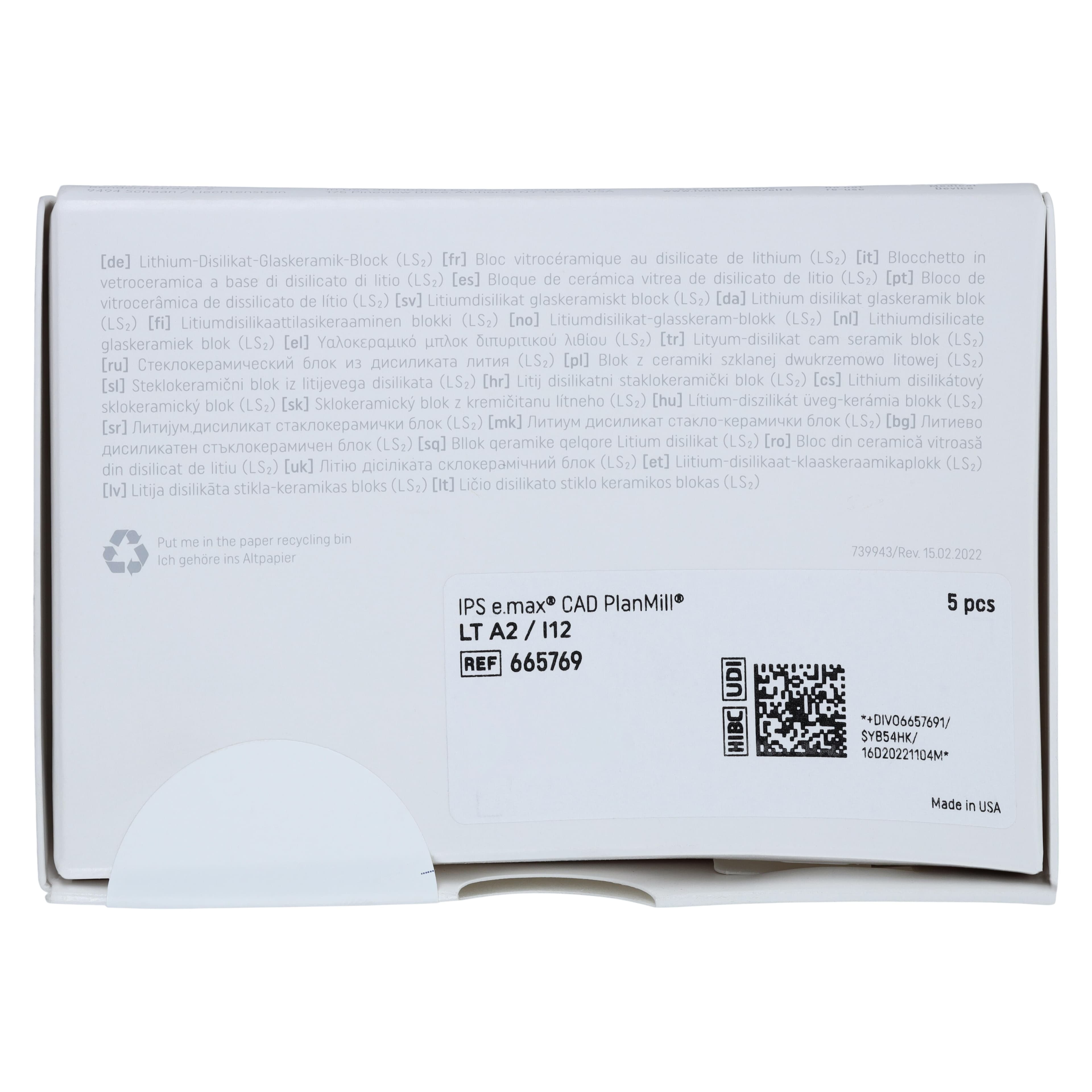 IPS e.max CAD PlanMill LT I12 A2 Lithium Disilicate Milling Blocks, Low Translucency, Shade A2, 5/Box thumbnail 7
