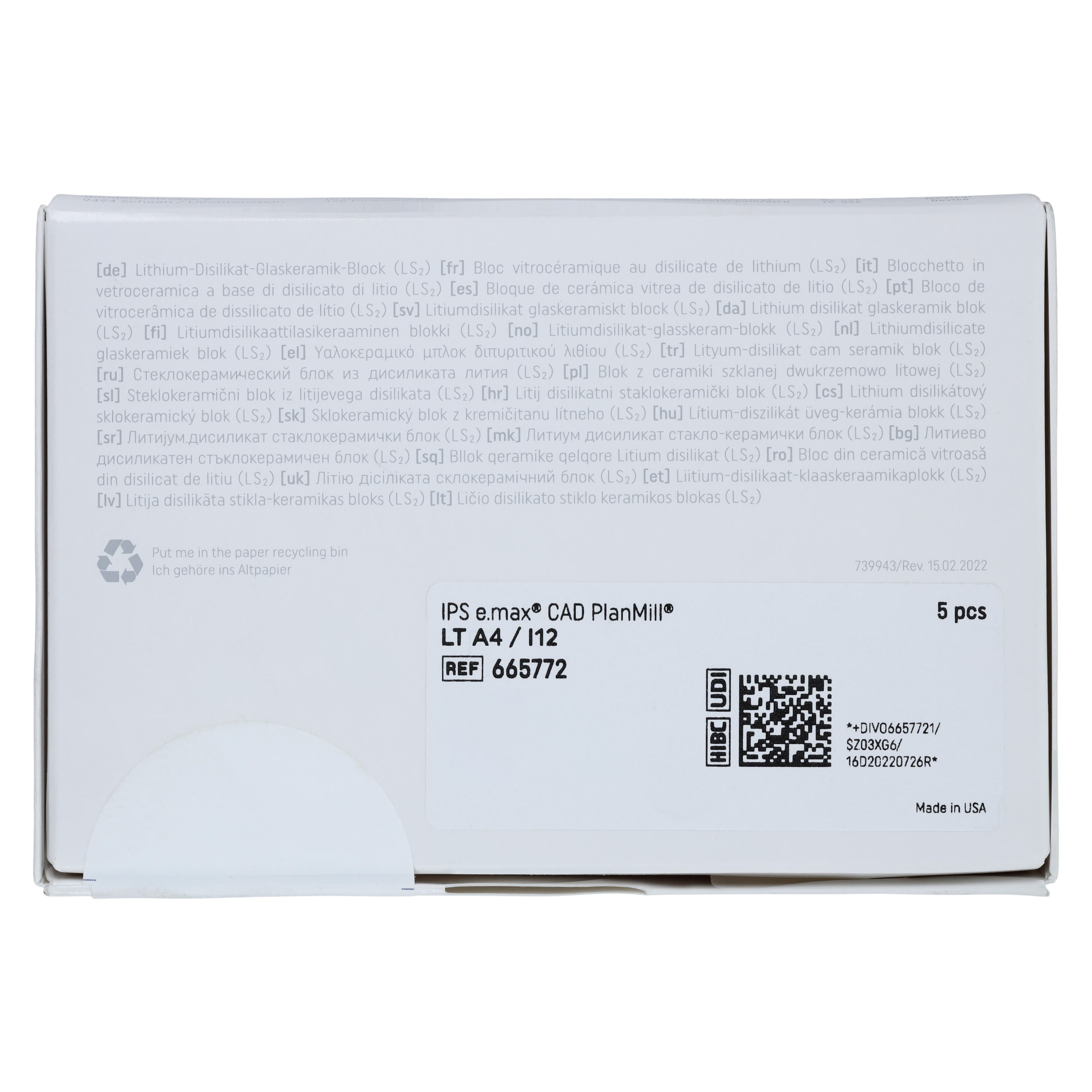 IPS e.max CAD PlanMill LT A4 I12 Milling Blocks, Low Translucency, Shade A4, 5/Box thumbnail 7