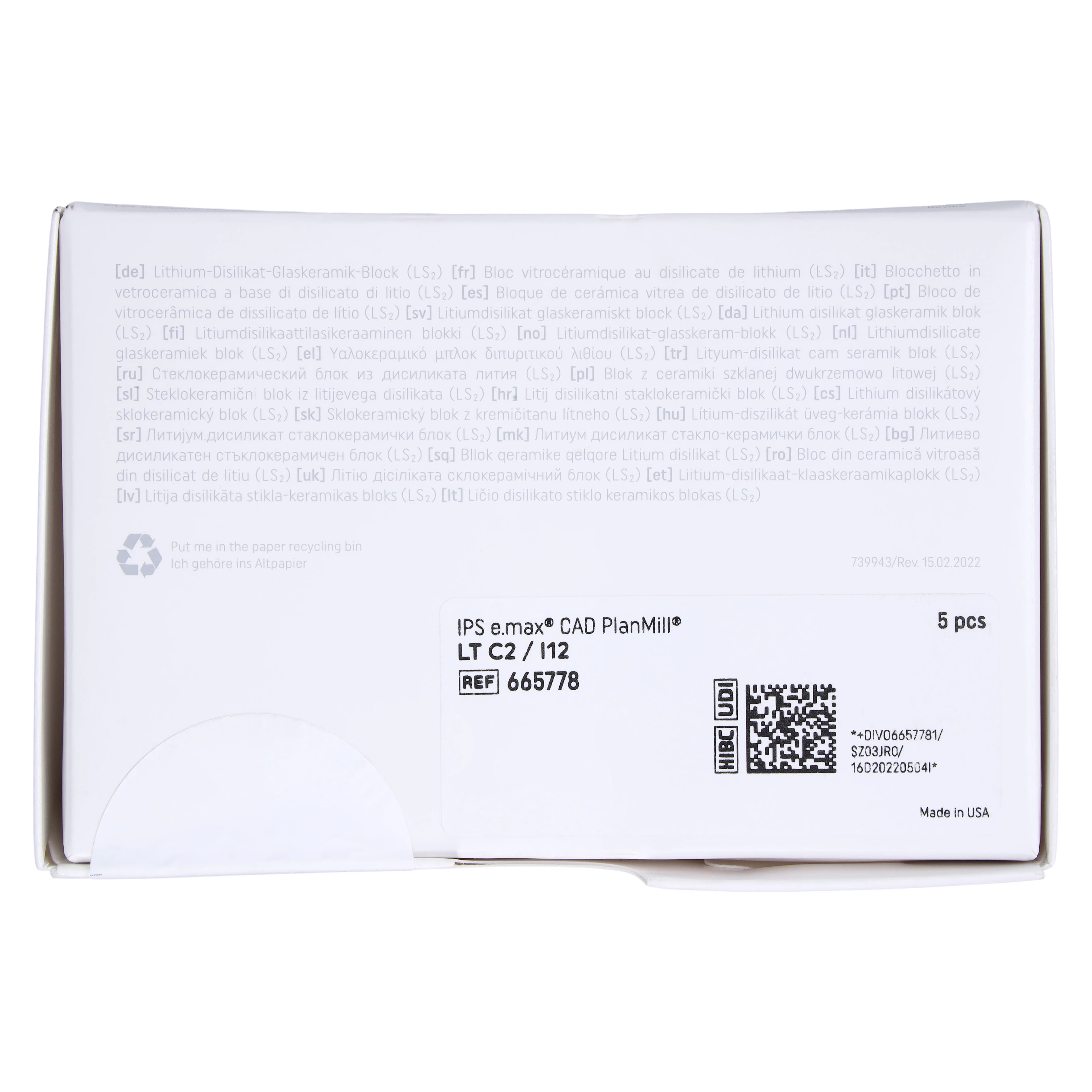 IPS e.max CAD PlanMill LT I12 C2 Lithium Disilicate Milling Blocks, Low Translucency, Shade C2, 5/Box thumbnail 7