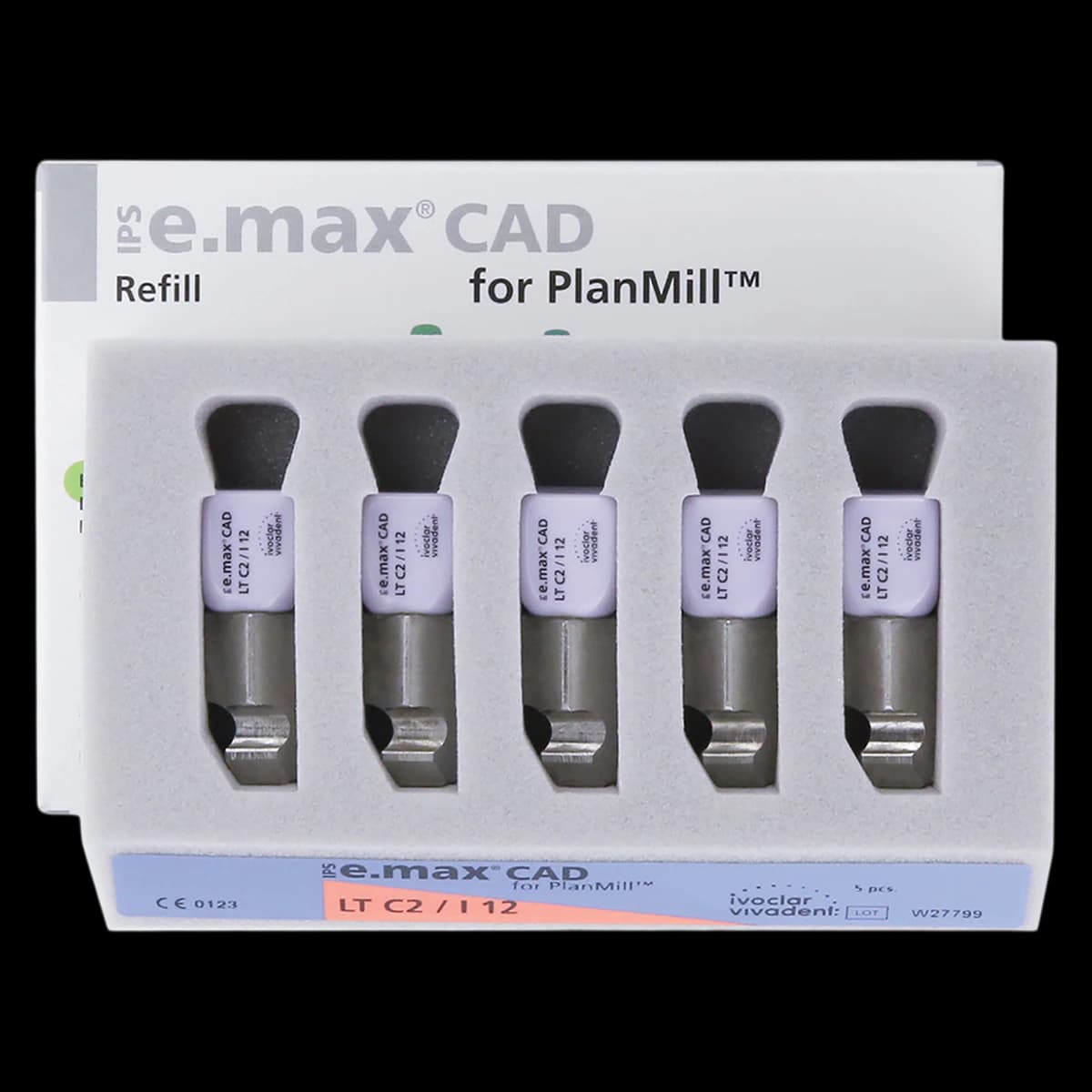 IPS e.max CAD PlanMill LT I12 C2 Lithium Disilicate Milling Blocks, Low Translucency, Shade C2, 5/Box - IPS e.max CAD Blocks PlanMill LT C2 I12 (5) - Image 1