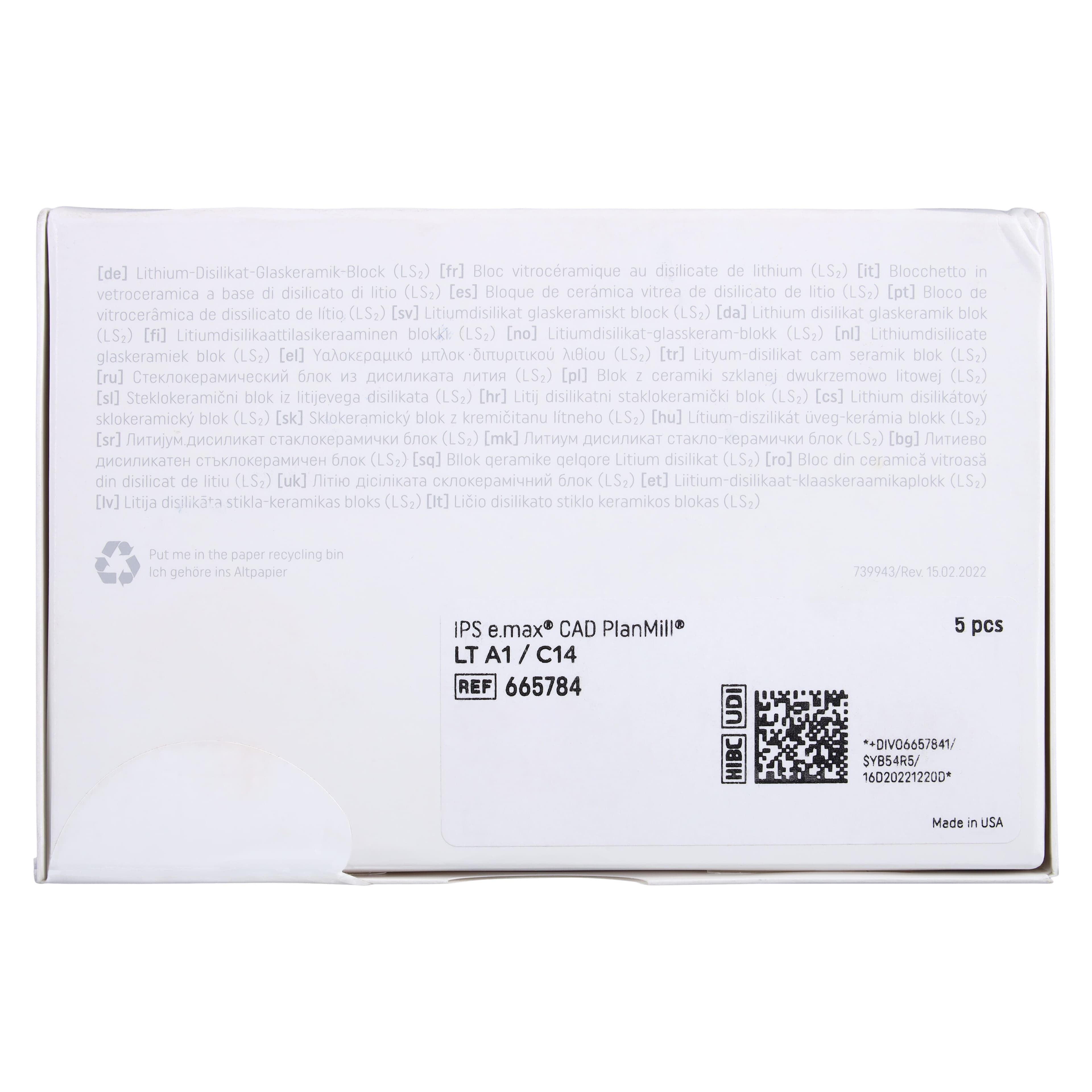 IPS e.max CAD PlanMill Blocks, Low Translucency (LT), Shade A1, Size C14, 5/Box thumbnail 7