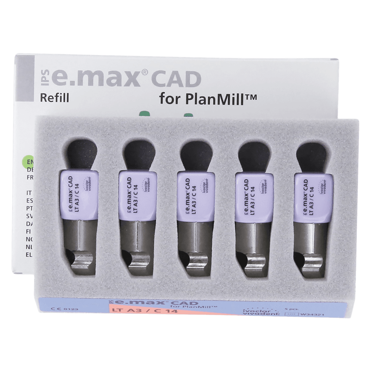 IPS e.max CAD PlanMill Blocks, Low Translucency, Shade A3, Size C14, 5/Box thumbnail 2