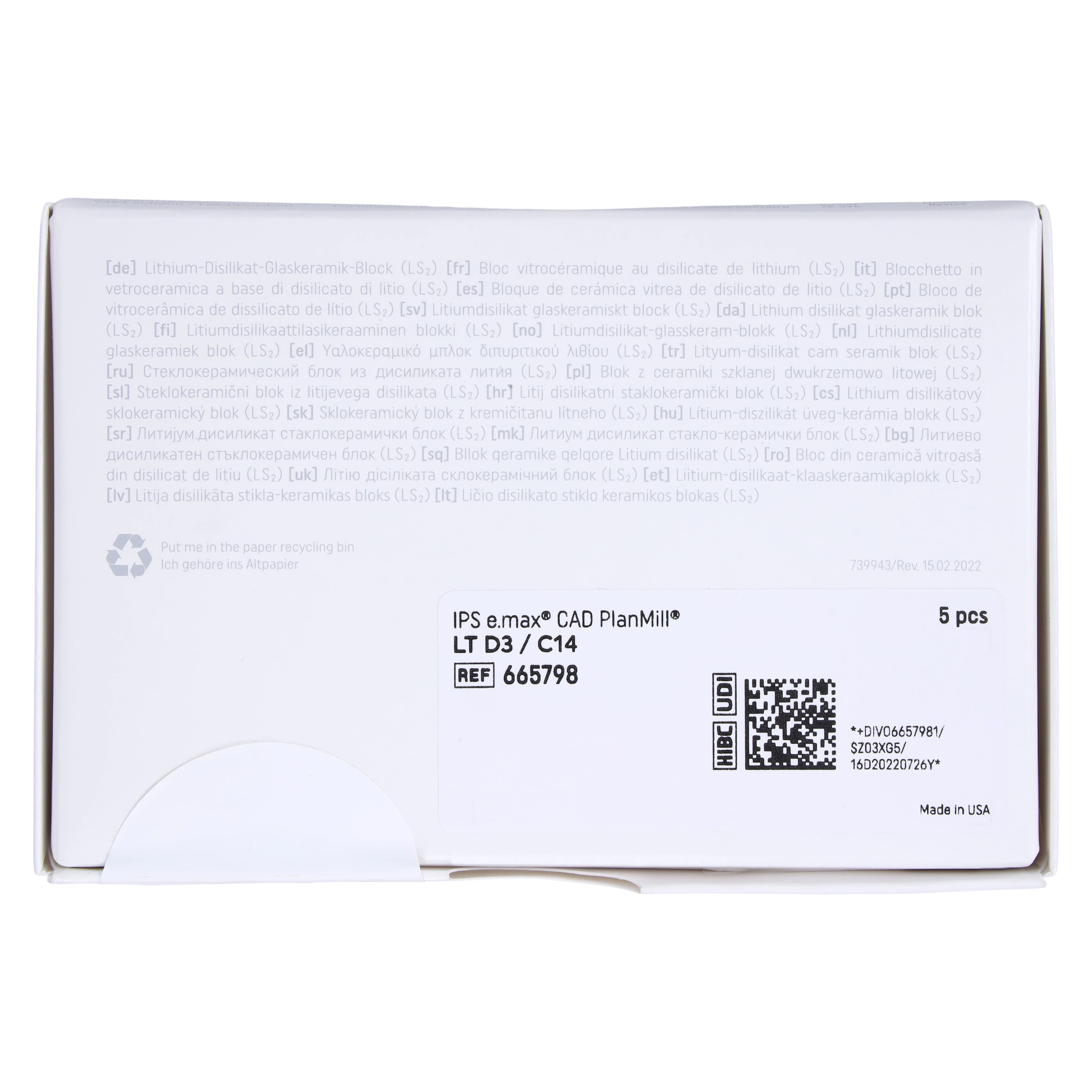 IPS e.max CAD PlanMill LT D3 C14 Milling Blocks, Low Translucency, Shade D3, 5/Box thumbnail 7