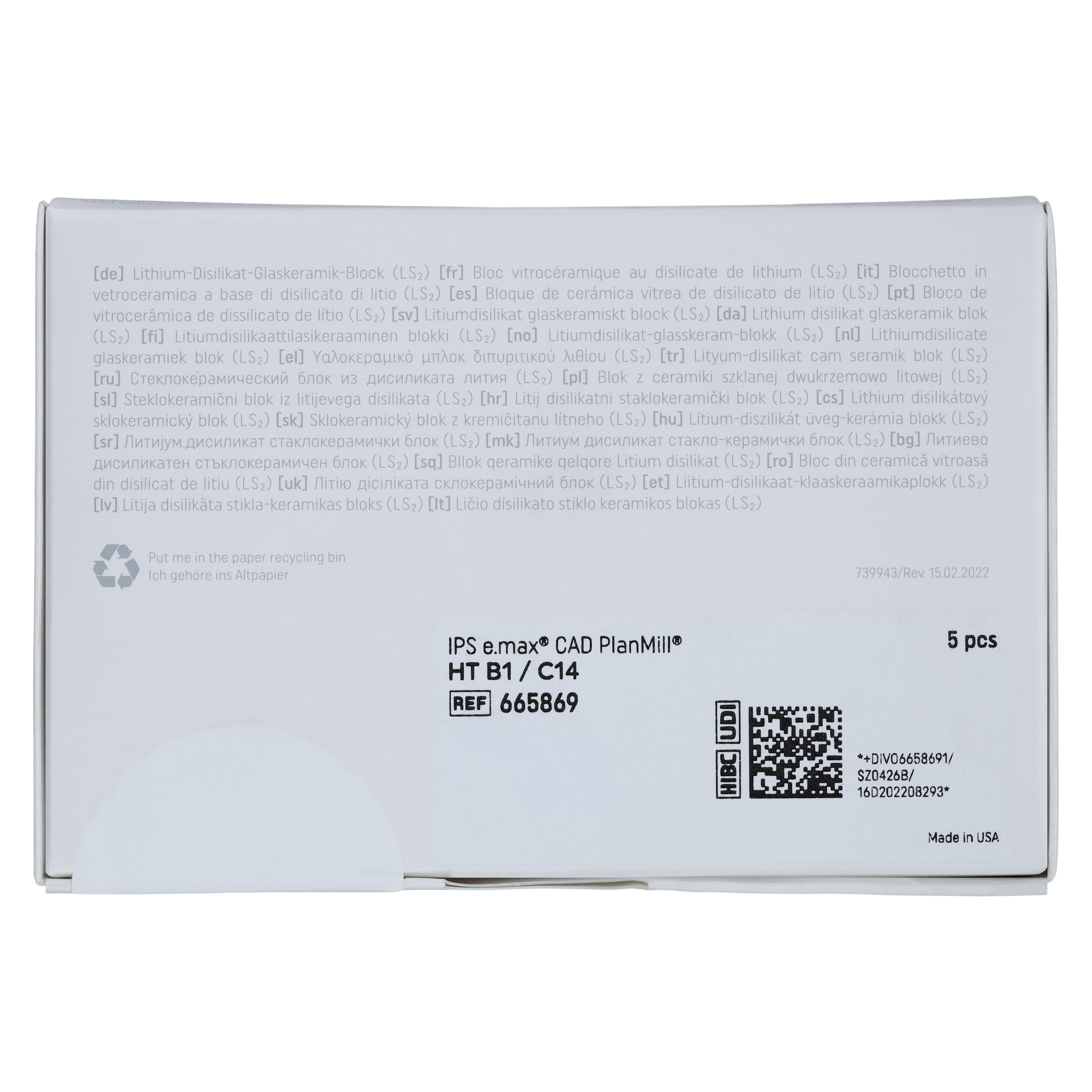 IPS e.max CAD PlanMill HT B1 C14 Milling Blocks, High Translucency, Shade B1, 5/Pkg thumbnail 7