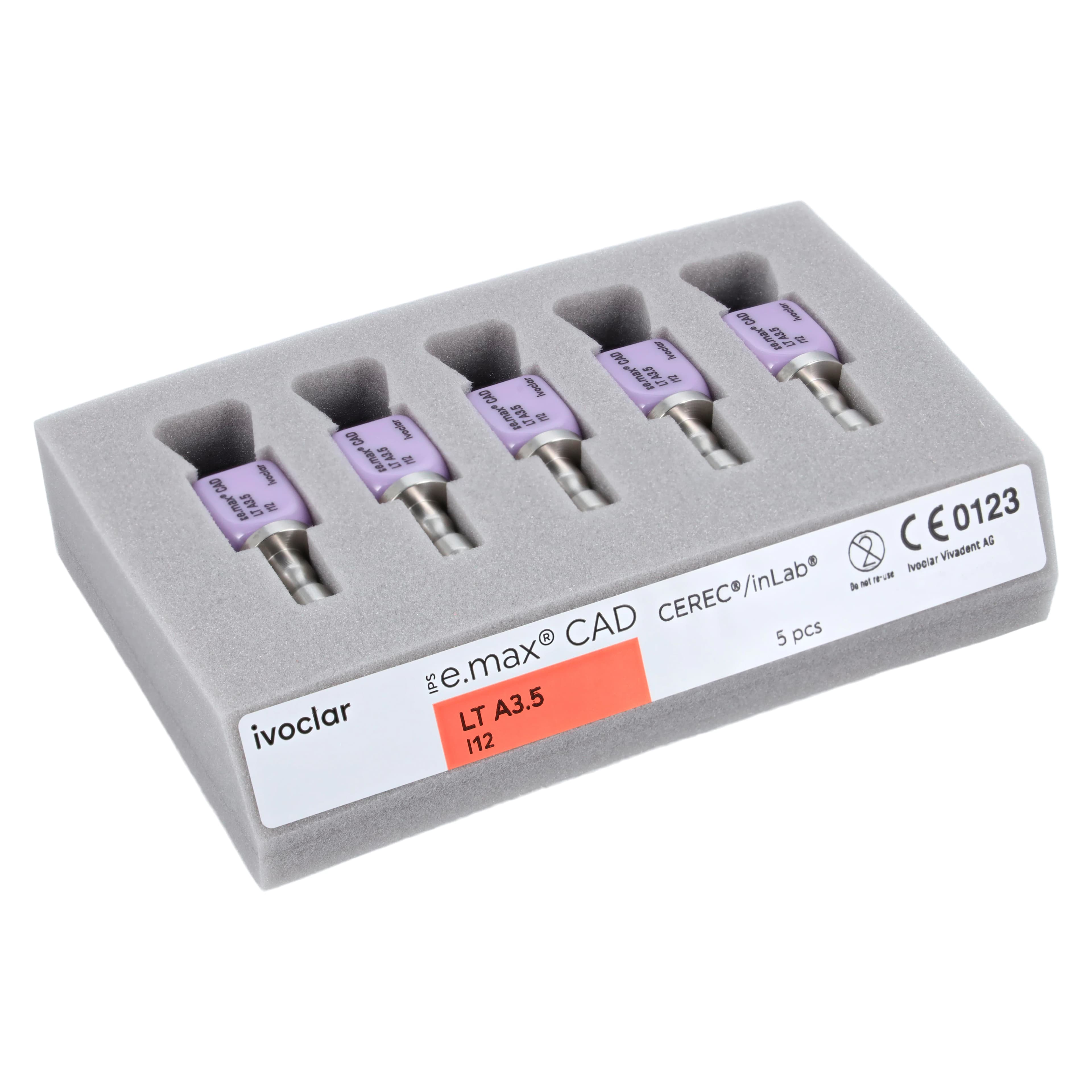 IPS e.max CAD CEREC/inLab LT Milling Block, Shade A3.5, Size I12, Low Translucency, 5/Box thumbnail 8