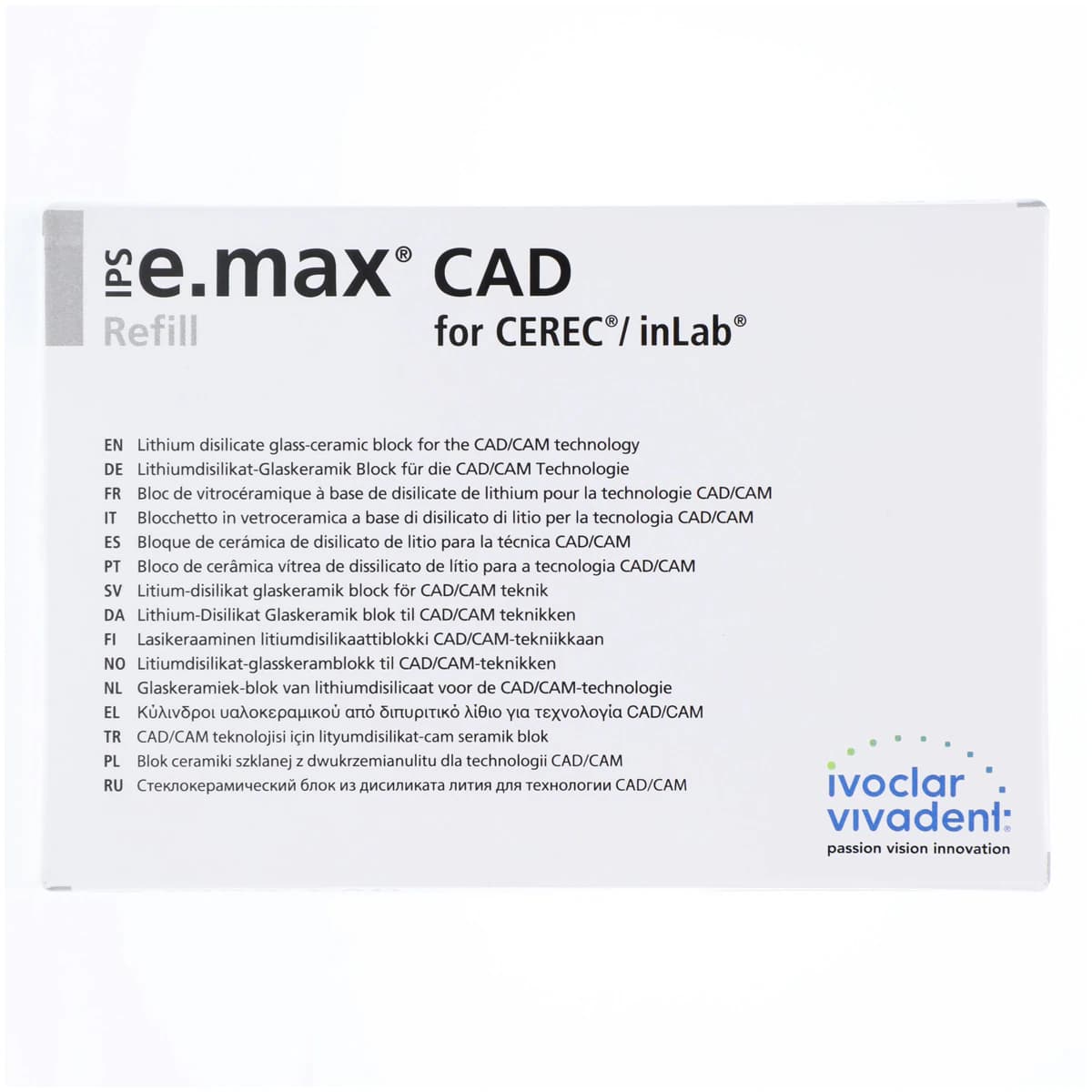 IPS e.max CAD CEREC/inLab LT Milling Block, Shade B1, Size I12, Low Translucency, 5/Pkg thumbnail 2