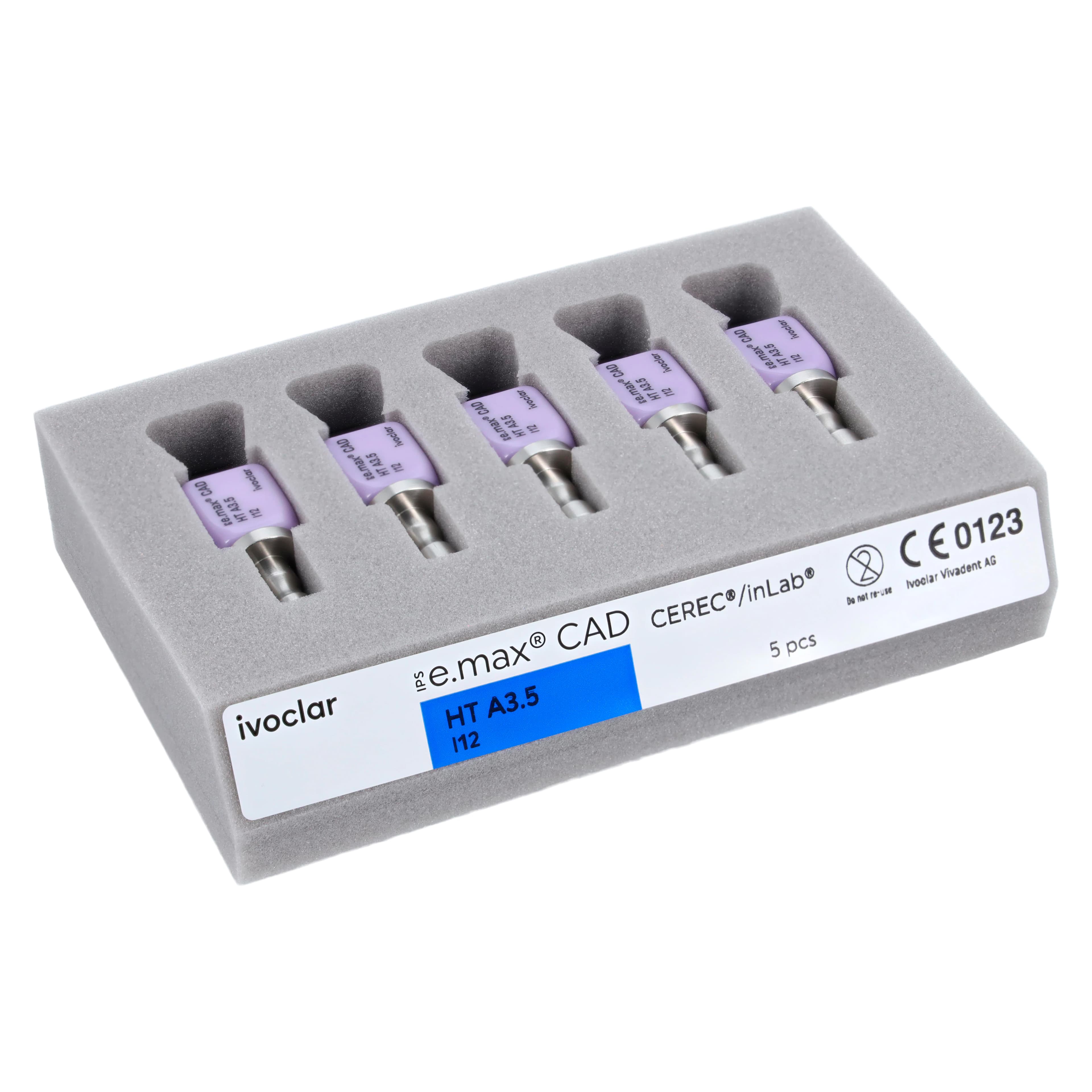 IPS e.max CAD CEREC/inLab HT Block, Shade A3.5, Size I12, High Translucency, 5/Pkg thumbnail 2