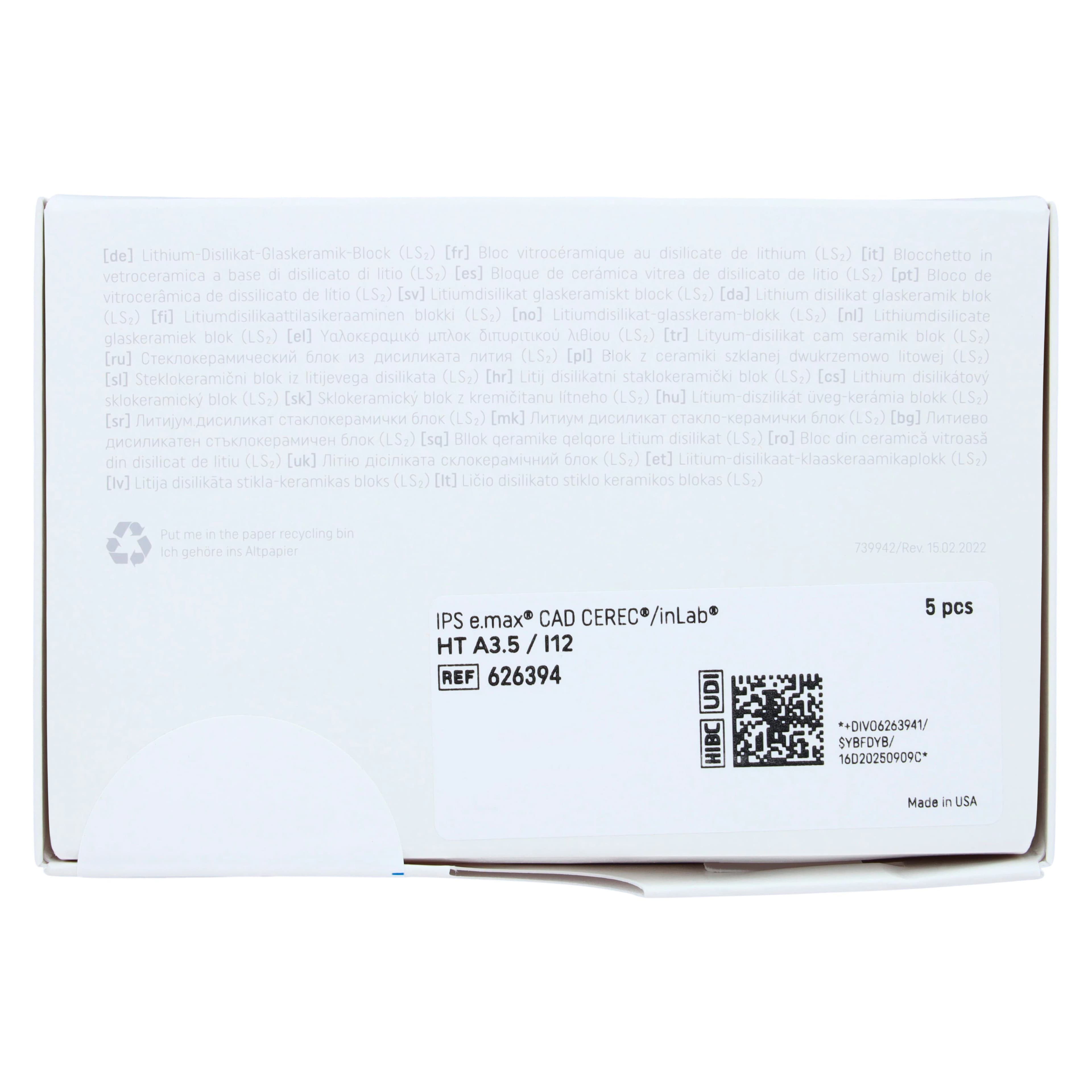 IPS e.max CAD CEREC/inLab HT Block, Shade A3.5, Size I12, High Translucency, 5/Pkg thumbnail 7