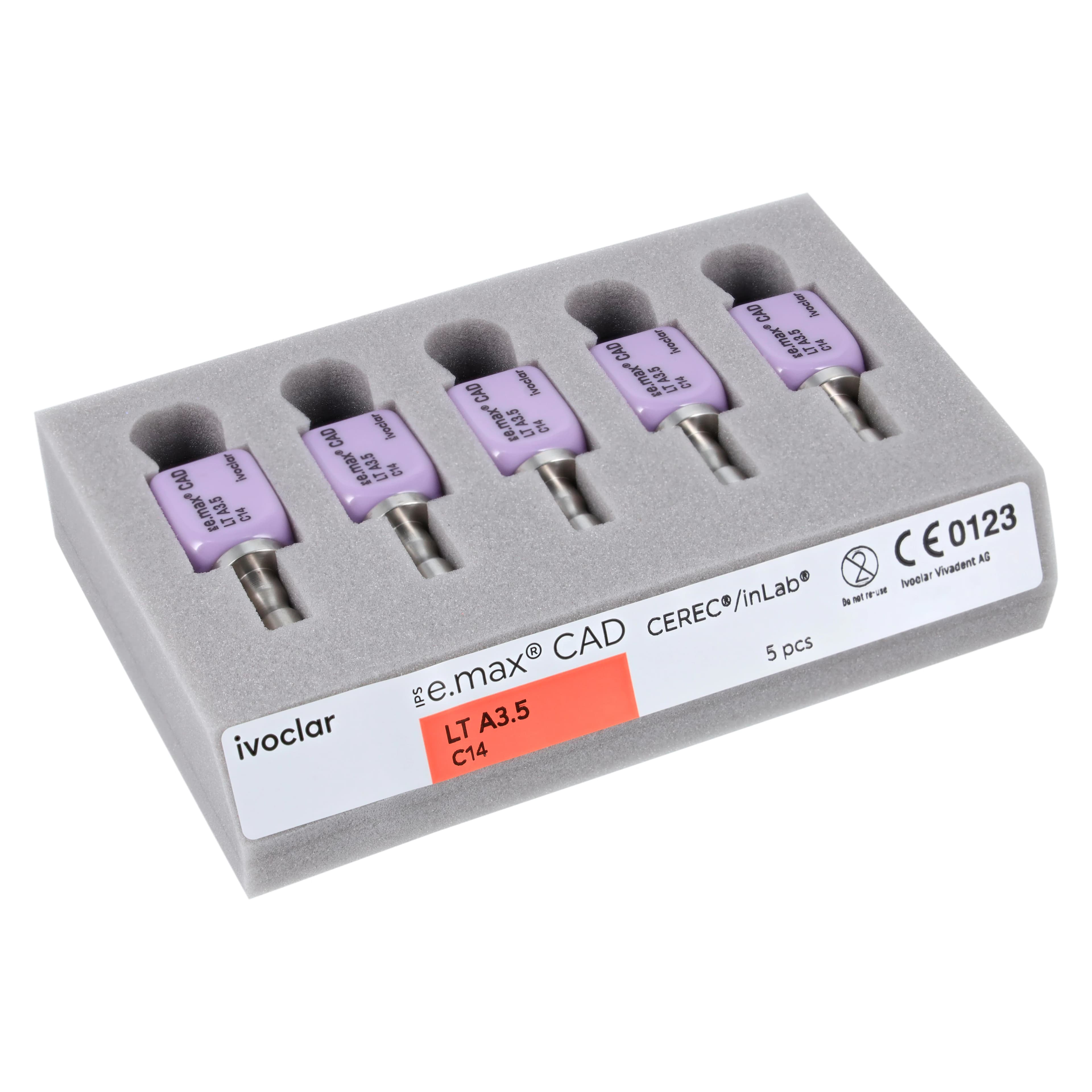IPS e.max CAD LT (Low Translucency) Milling Blocks, Size C14, Shade A3.5, 5/Box thumbnail 3
