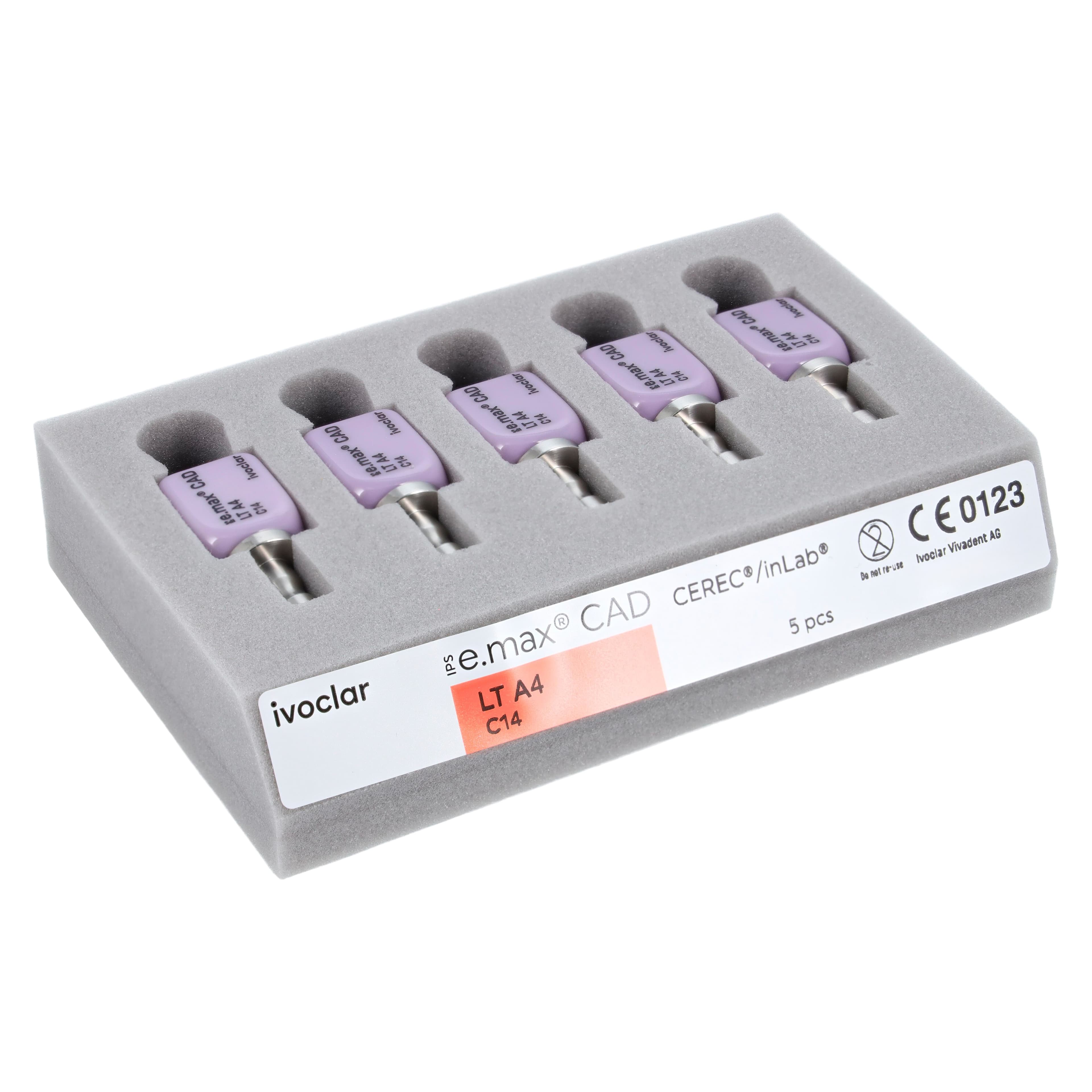 IPS e.max CAD LT (Low Translucency) Milling Blocks, Shade A4, Size C14, for CEREC/inLab, 5/Pkg thumbnail 2