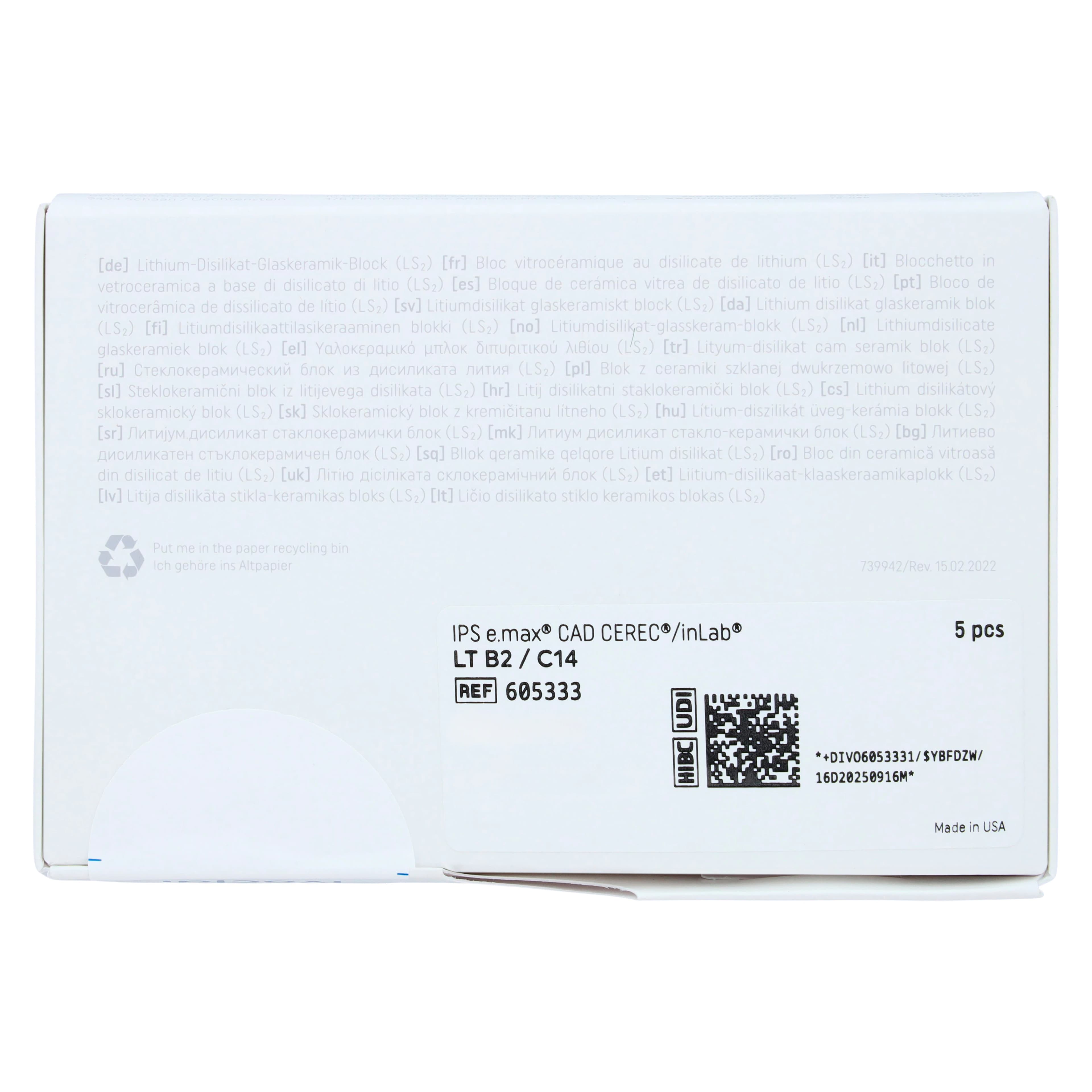 IPS e.max CAD CEREC/inLab LT Milling Blocks, Shade B2, Size C14, Low Translucency, 5/Box thumbnail 5