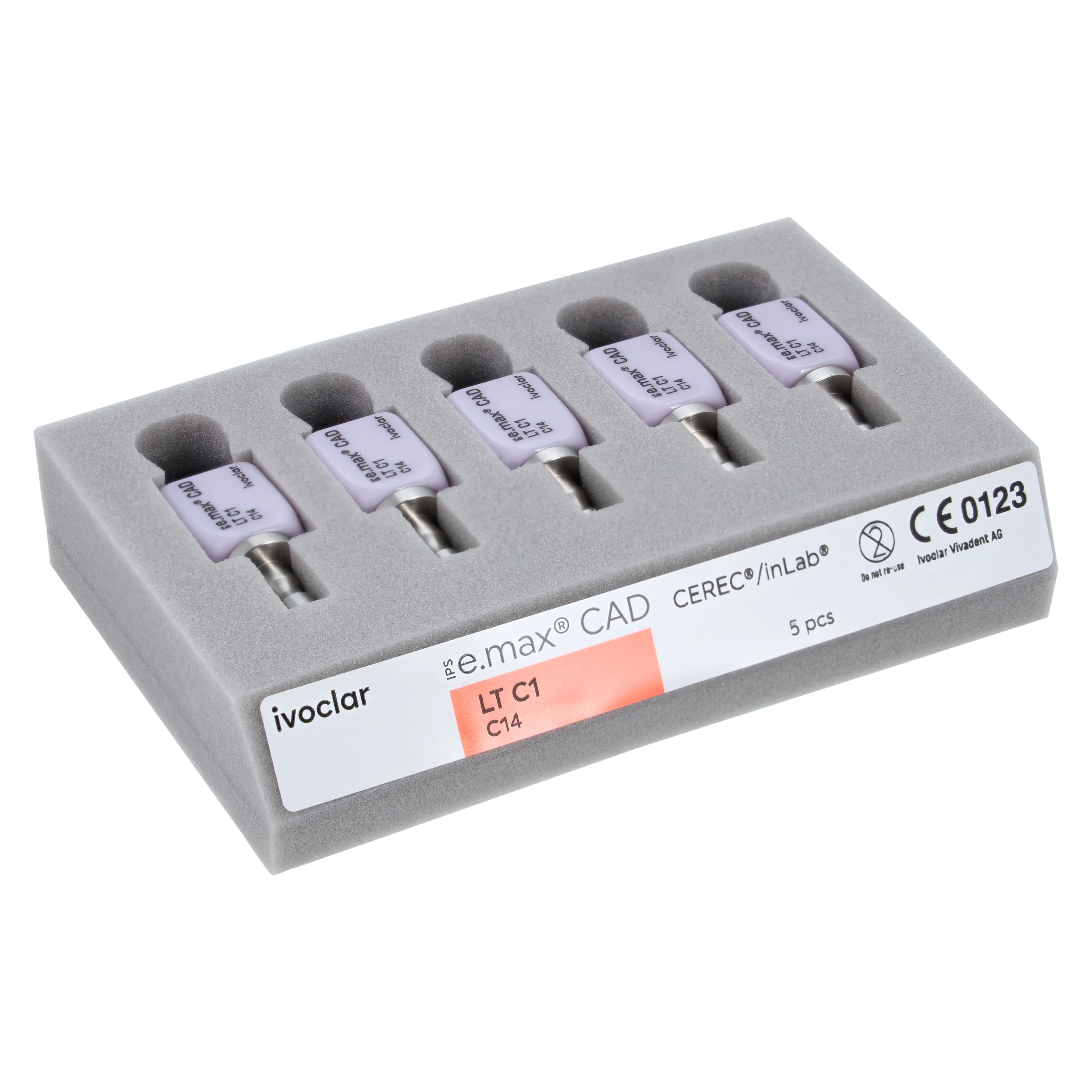 IPS e.max CAD LT (Low Translucency) Milling Blocks, Shade C1, Size C14, for CEREC/inLab, 5/Pkg thumbnail 3
