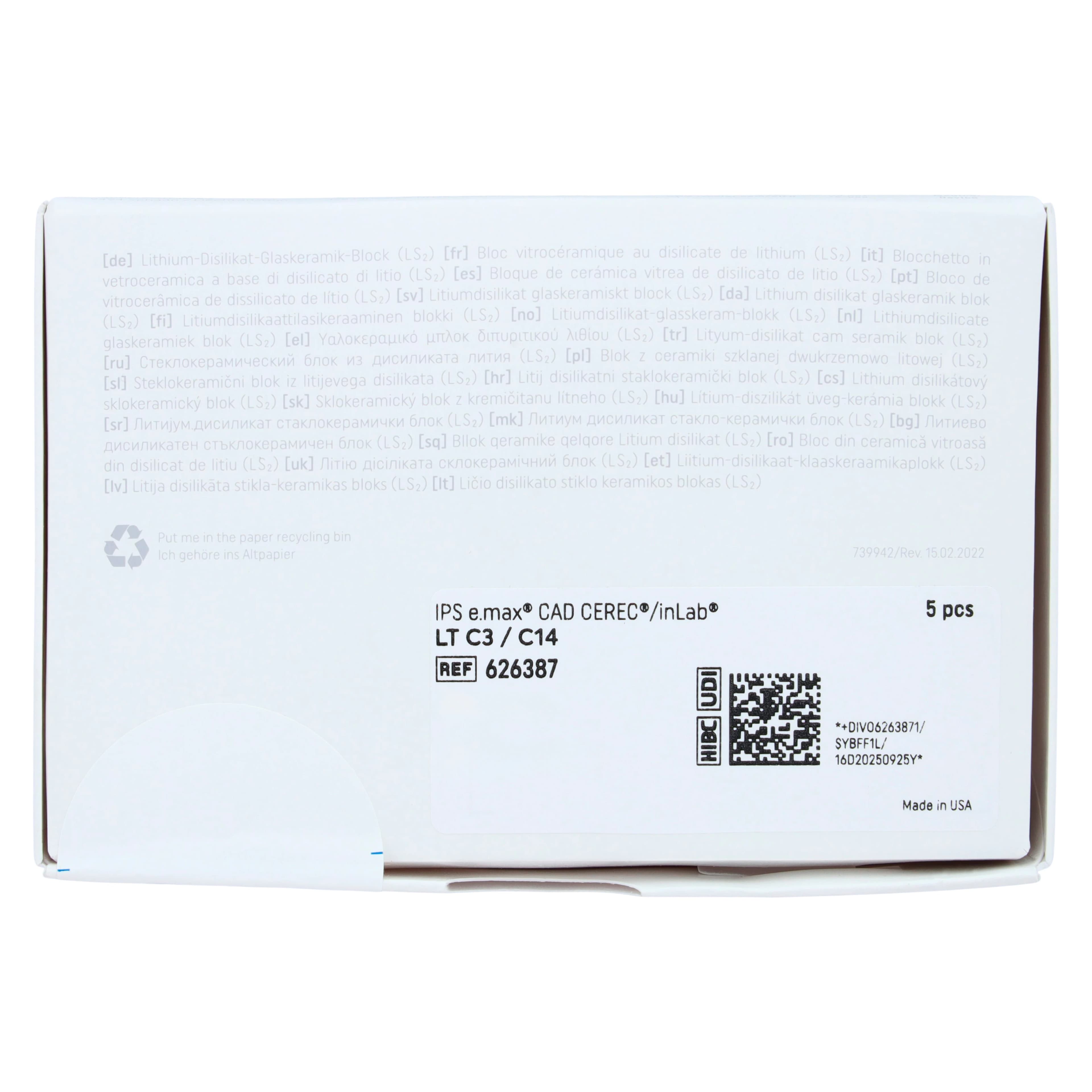 IPS e.max CAD LT (Low Translucency) Milling Blocks, Shade C3, Size C14, for CEREC/inLab, 5/Pkg thumbnail 6