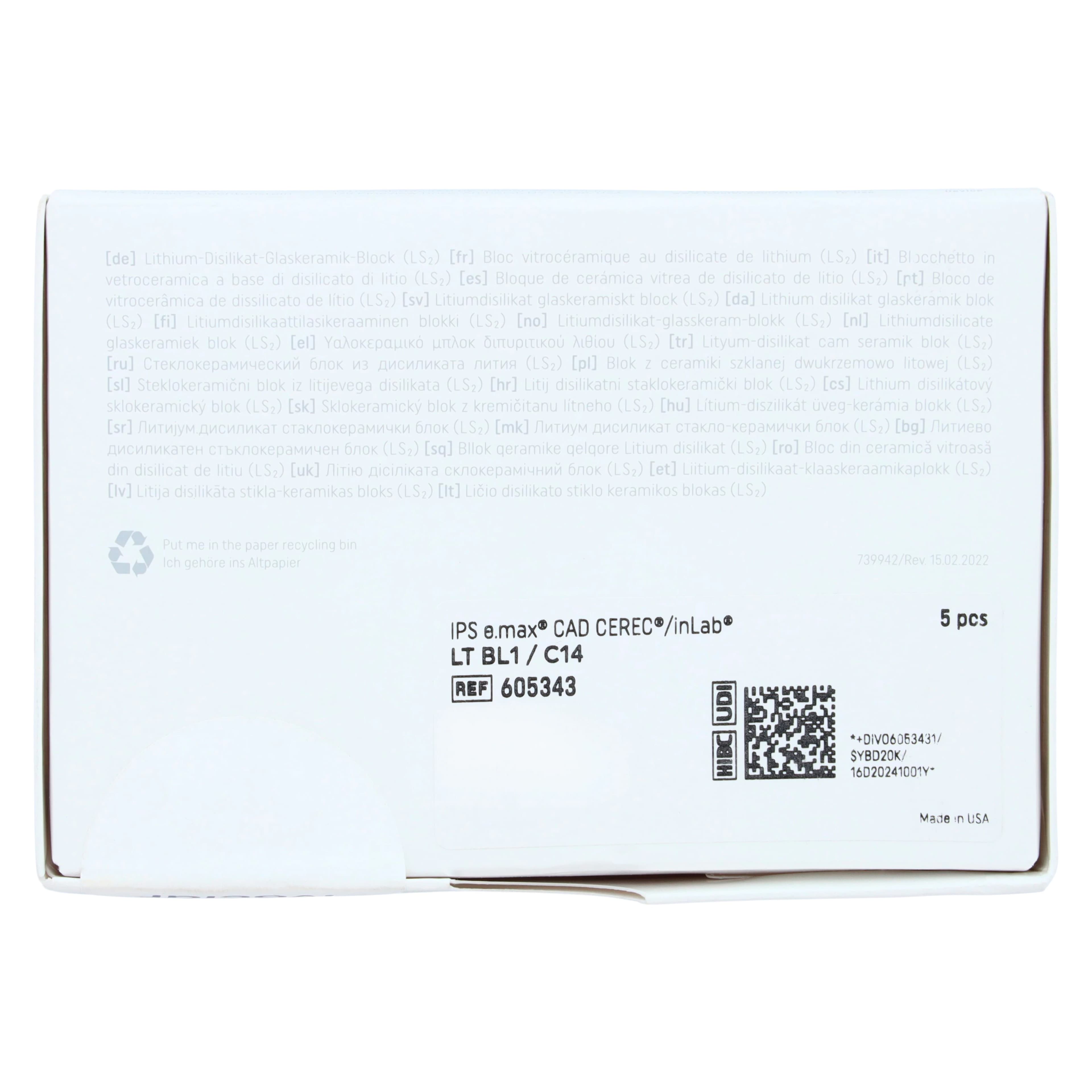 IPS e.max CAD CEREC/inLab LT Block, Shade BL1, Size C14, 5/Pk thumbnail 6