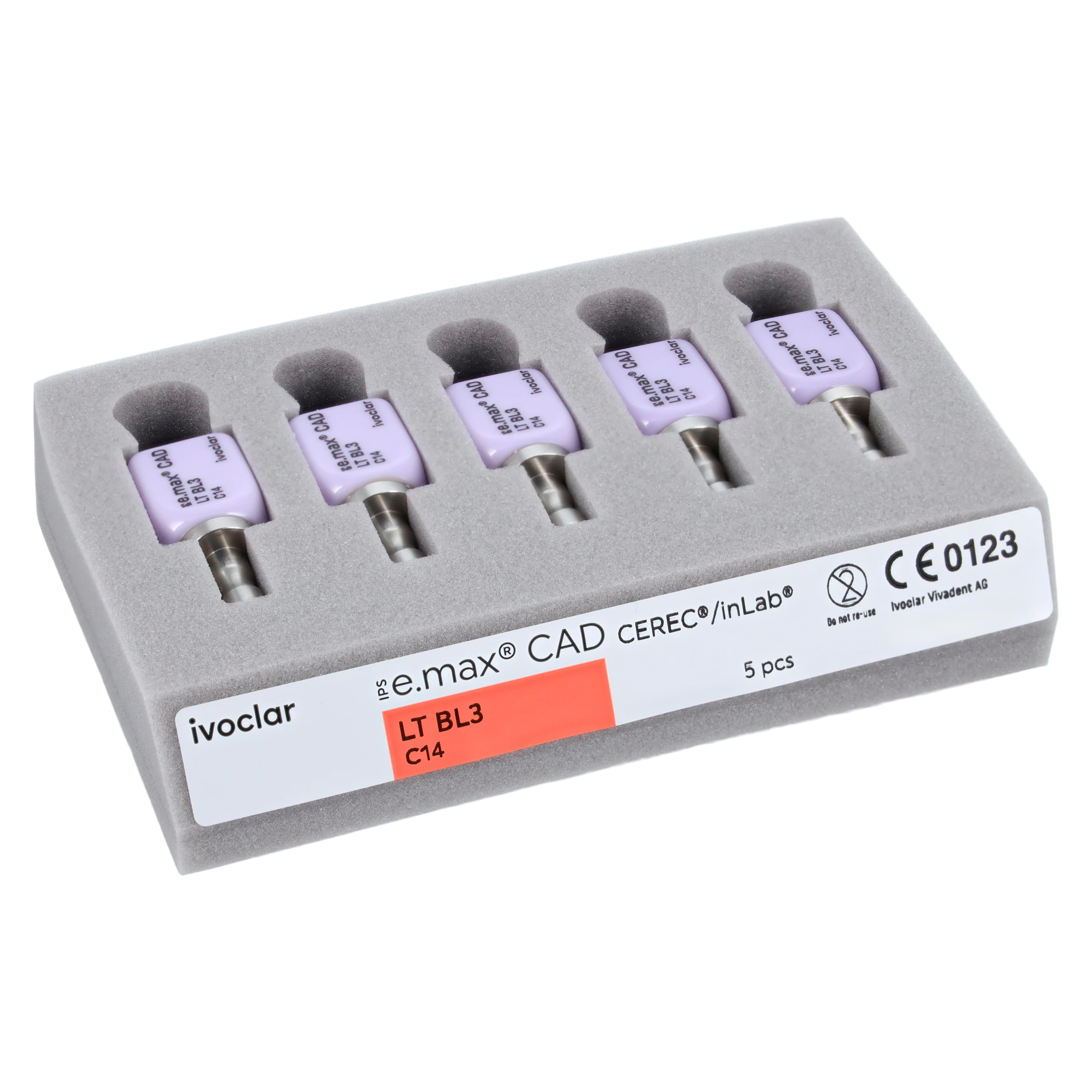 IPS e.max CAD LT CEREC/inLab Milling Block, Shade BL3, Size C14, Low Translucency, 5/Box thumbnail 3