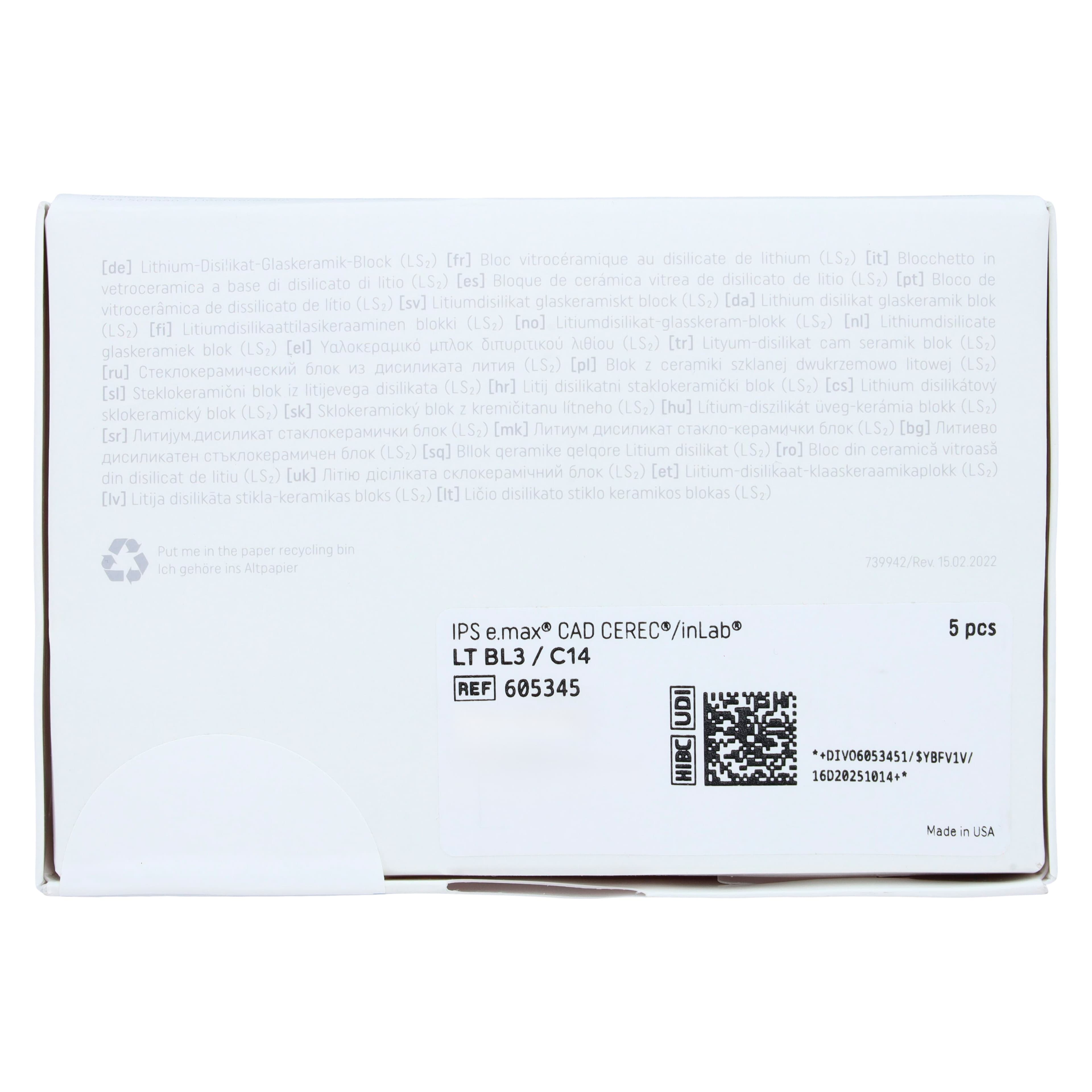 IPS e.max CAD LT CEREC/inLab Milling Block, Shade BL3, Size C14, Low Translucency, 5/Box thumbnail 6