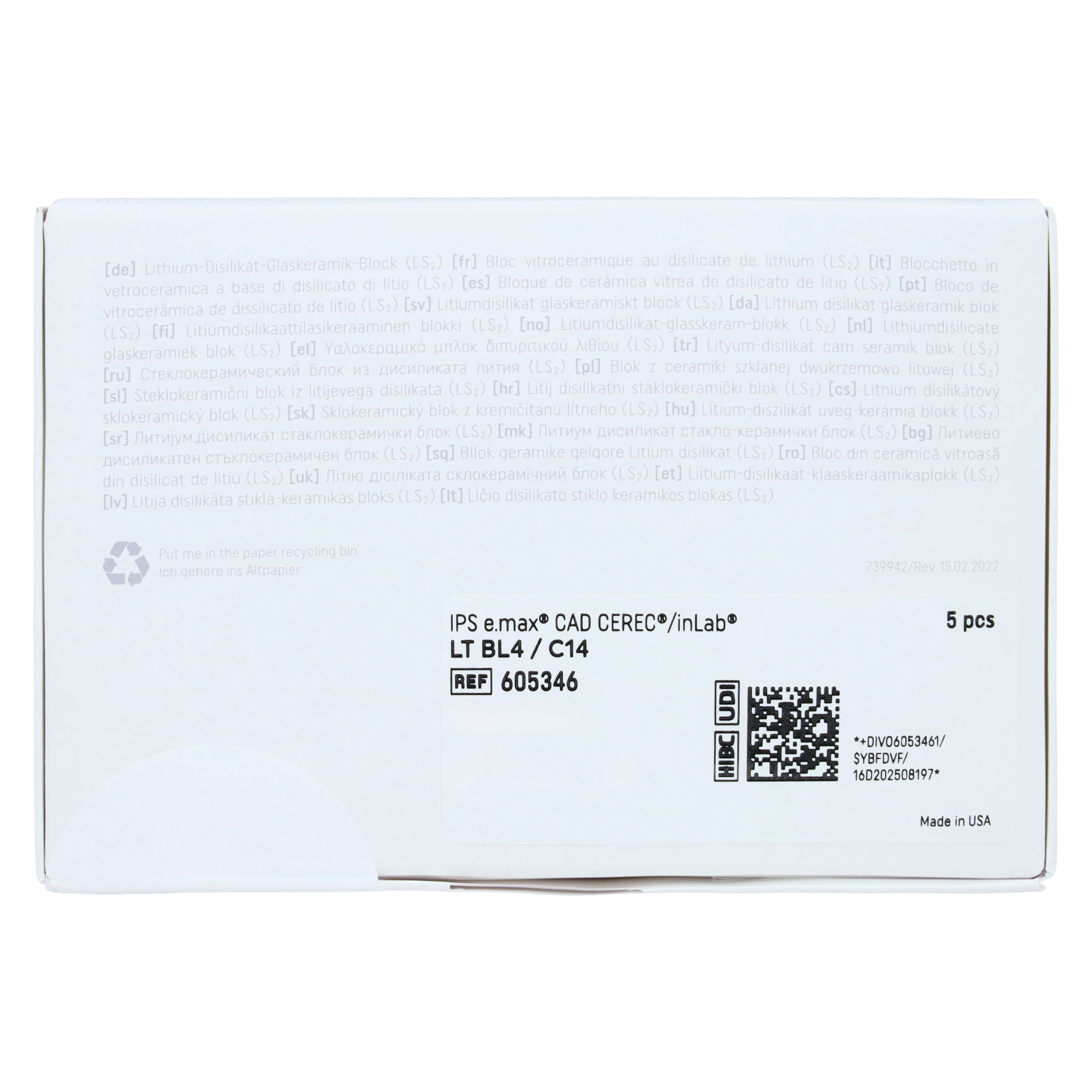 IPS e.max CAD CEREC/inLab LT (Low Translucency) Milling Block, Shade BL4, Size C14, 5/Box thumbnail 5