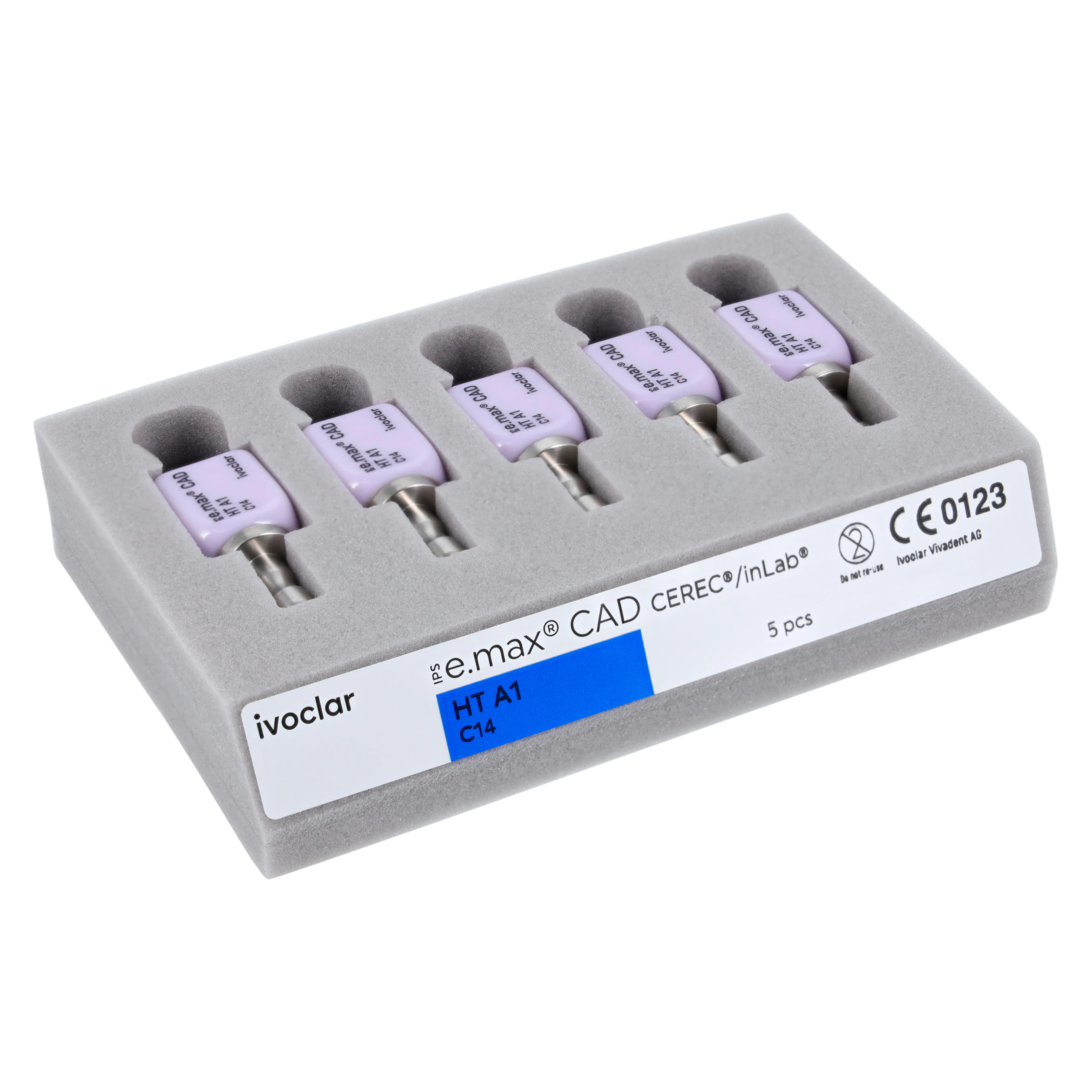 IPS e.max CAD HT (High Translucency) Lithium Disilicate Milling Blocks, Size C14, Shade A1, 5/Box thumbnail 3