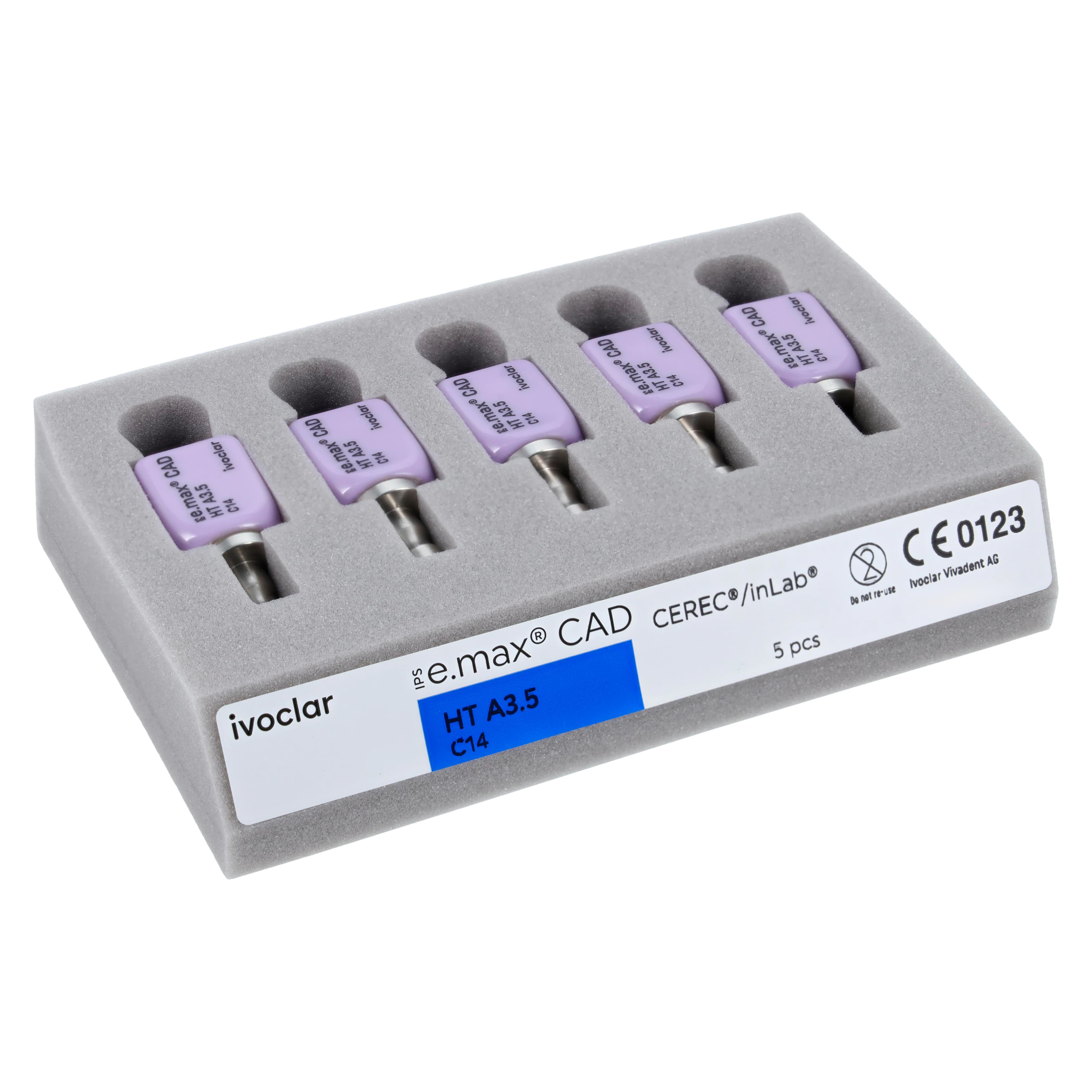 IPS e.max CAD HT (High Translucency) Lithium Disilicate Milling Blocks, Size C14, Shade A3.5, 5/Box thumbnail 8