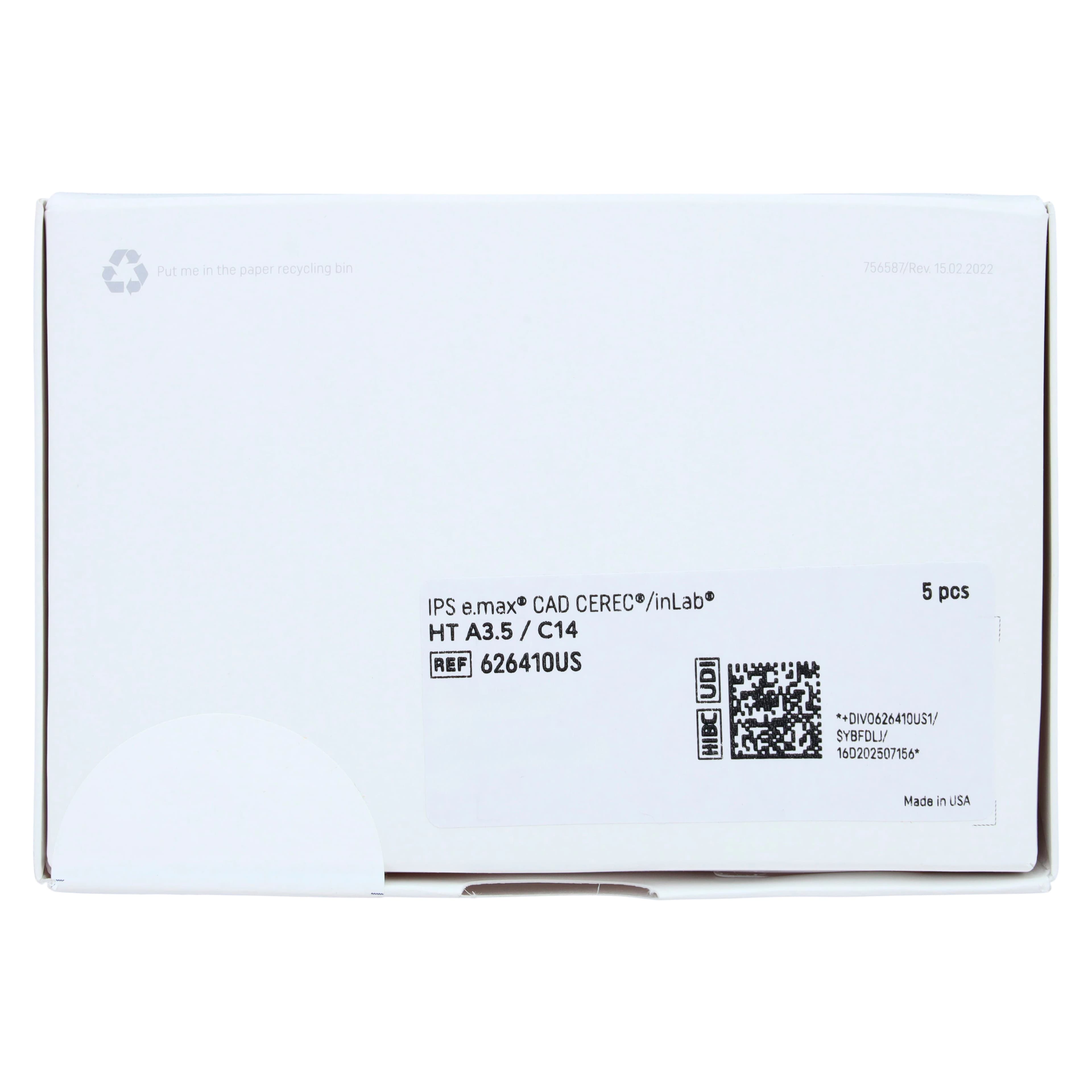 IPS e.max CAD HT (High Translucency) Lithium Disilicate Milling Blocks, Size C14, Shade A3.5, 5/Box thumbnail 5