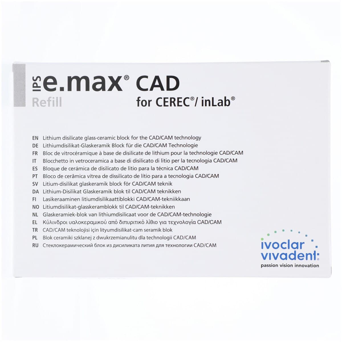 IPS e.max CAD HT CEREC/inLab Milling Block, Shade A4, Size C14, 5/Pkg thumbnail 3