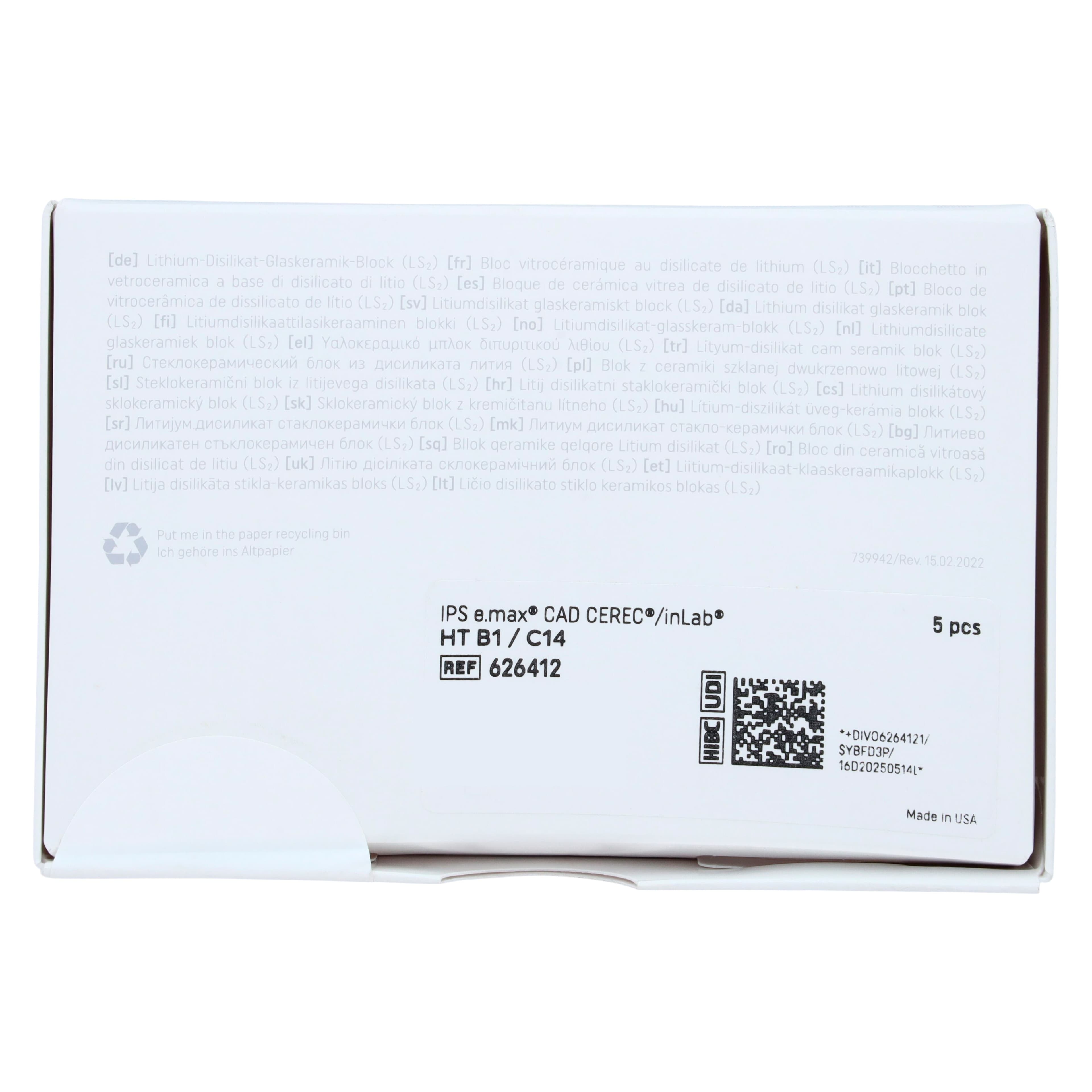IPS e.max CAD HT CEREC/inLab Milling Block, Shade B1, Size C14, 5/Pkg thumbnail 5