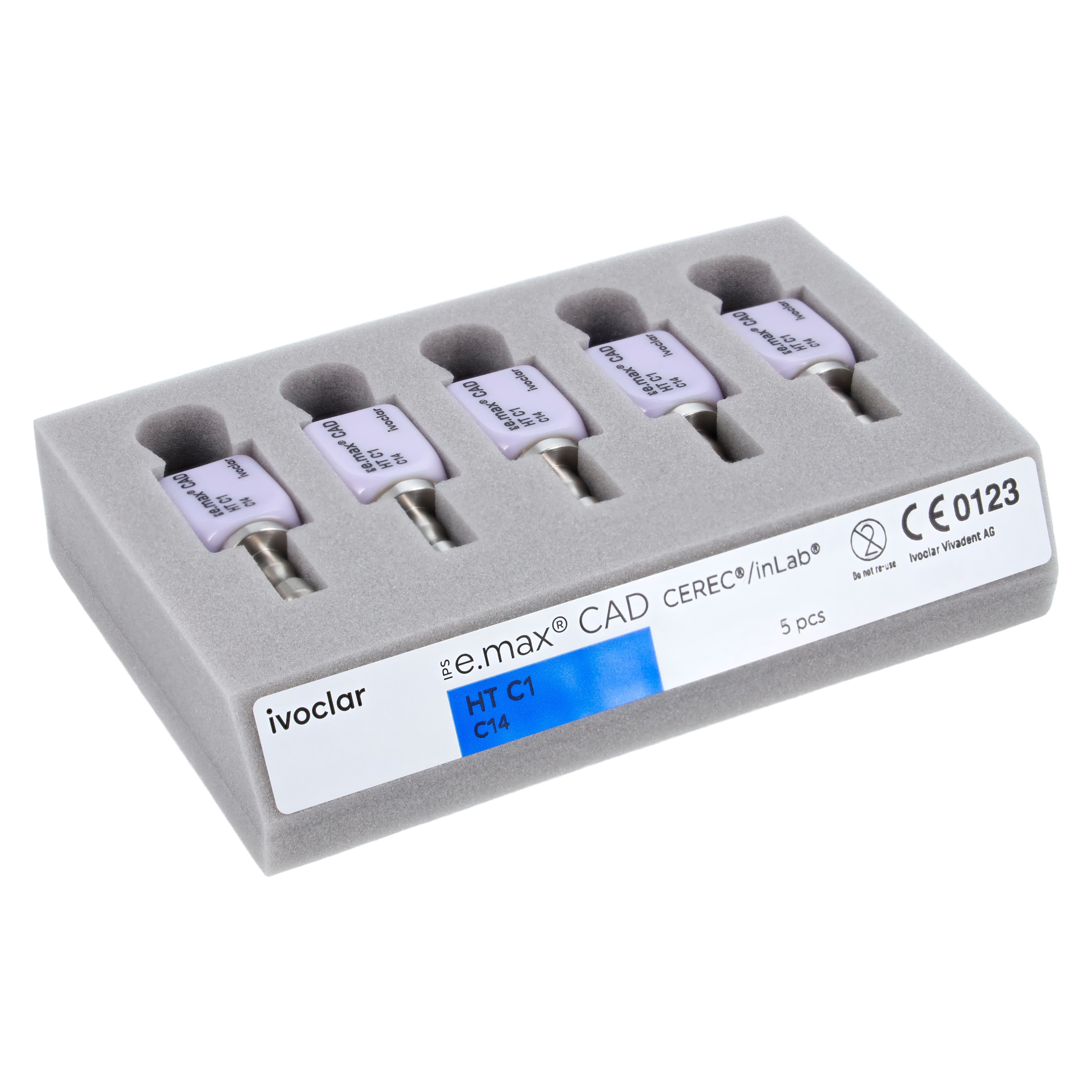 IPS e.max CAD HT CEREC/inLab Milling Block, Size C14, Shade C1, High Translucency, 5/Pkg thumbnail 2