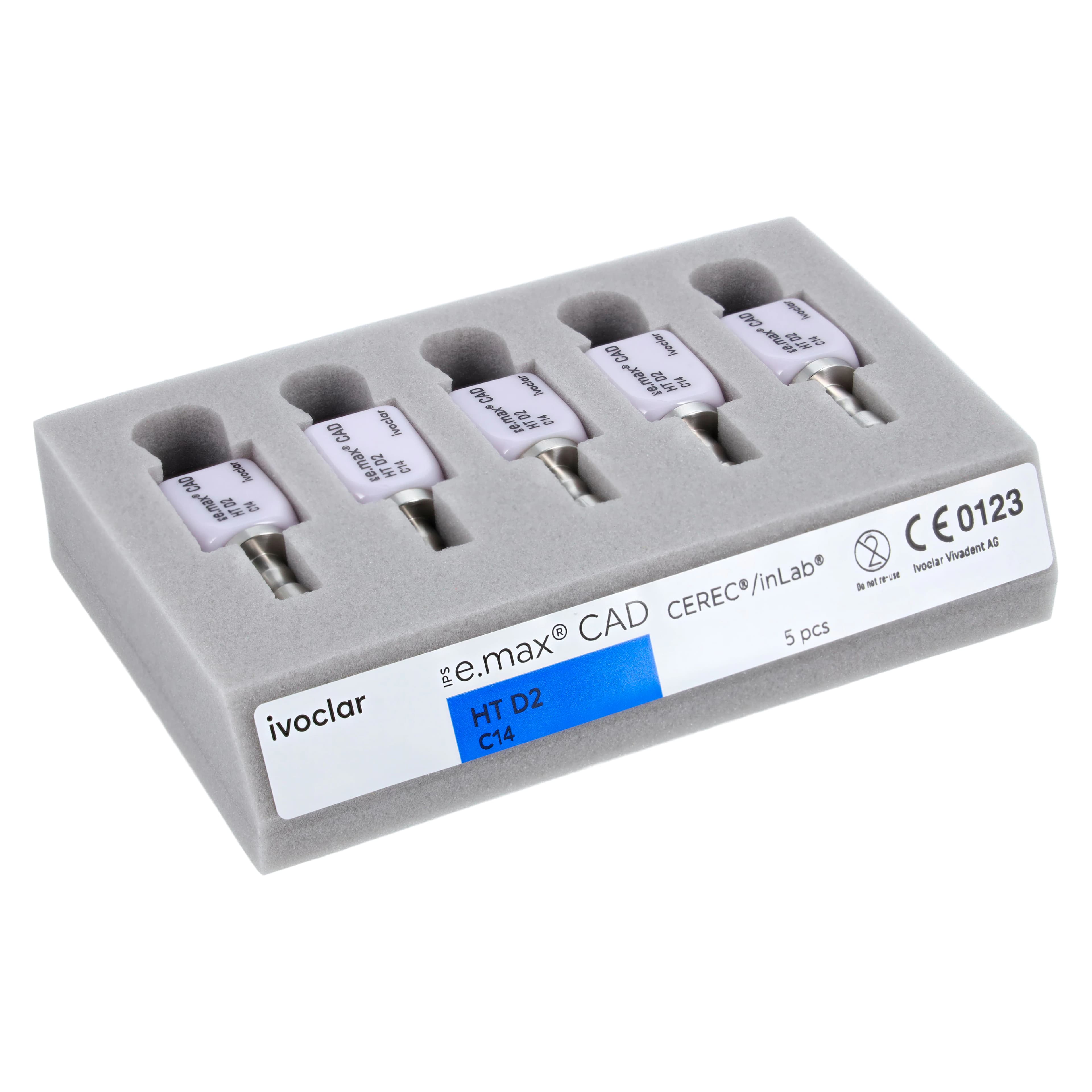 IPS e.max CAD HT (High Translucency) Lithium Disilicate Milling Block, Shade D2, Size C14, for CEREC/inLab, 5/Pkg thumbnail 2
