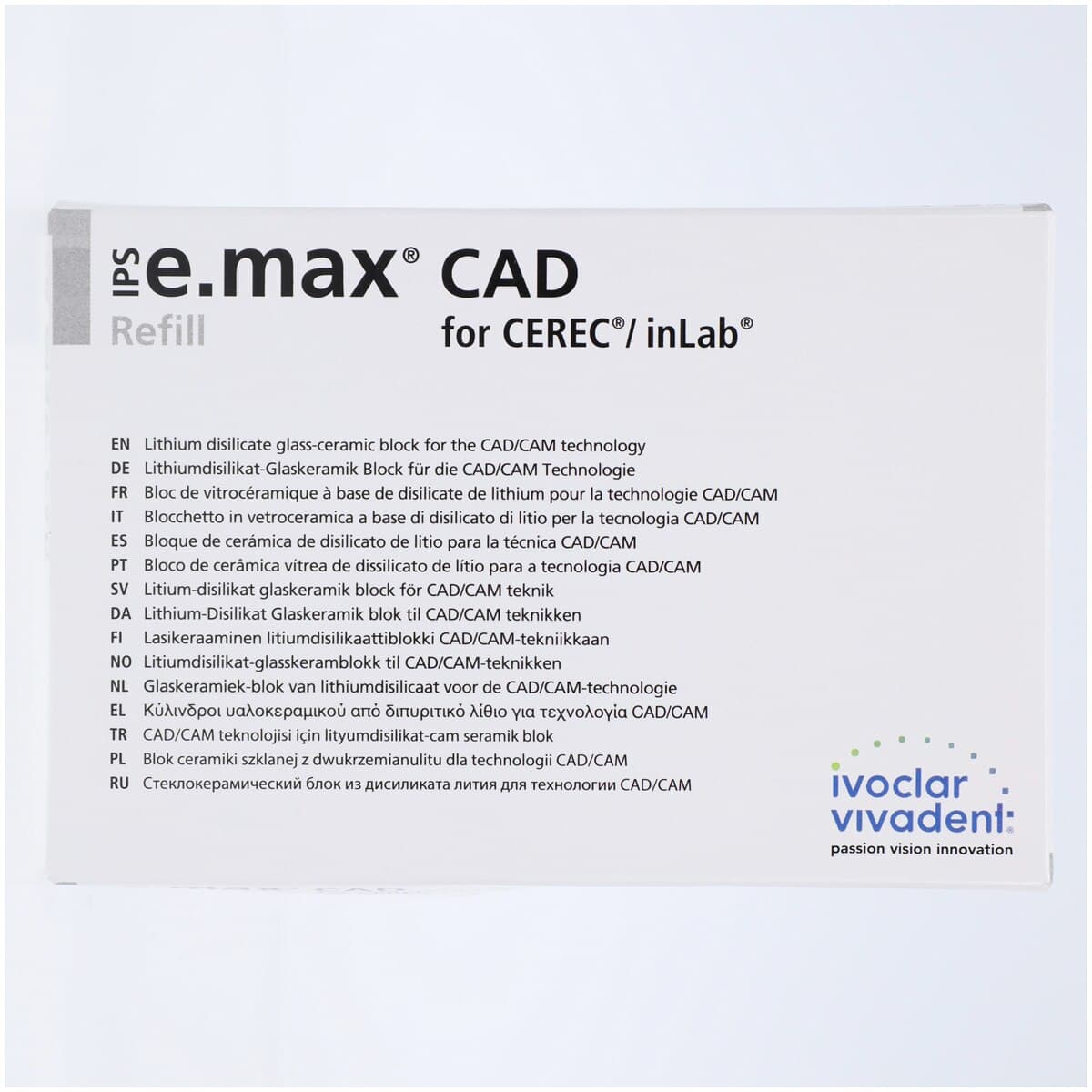 IPS e.max CAD HT (High Translucency) Lithium Disilicate Milling Block, Shade BL3, Size C14, for CEREC/inLab, 5/Box thumbnail 2