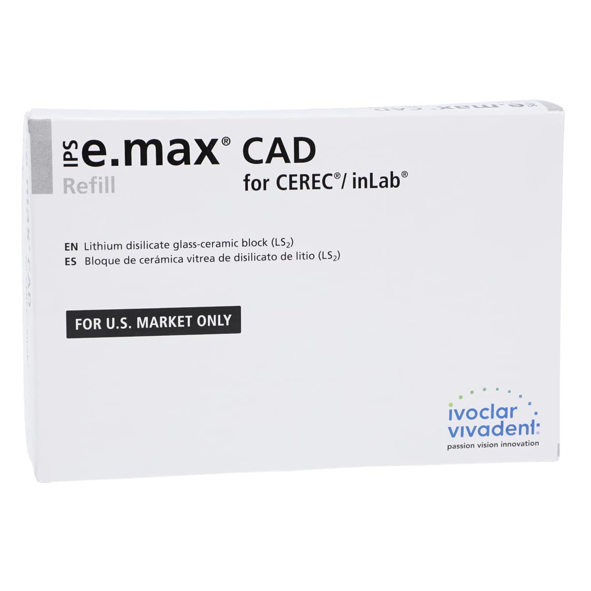 IPS e.max CAD CEREC/inLab MT (Medium Translucency) Lithium Disilicate Milling Blocks, C14, Shade A2, 5/Box - IPS e.max® CAD CEREC/inLab MT A2 C14 Box of 5 - Image 1
