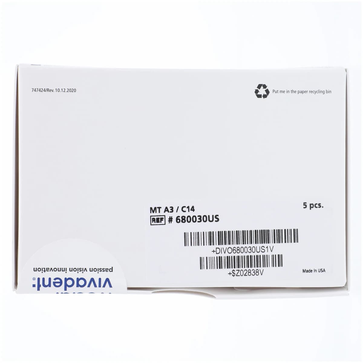 IPS e.max CAD MT (Medium Translucency) Lithium Disilicate Milling Blocks, C14, Shade A3, 5/Box thumbnail 7