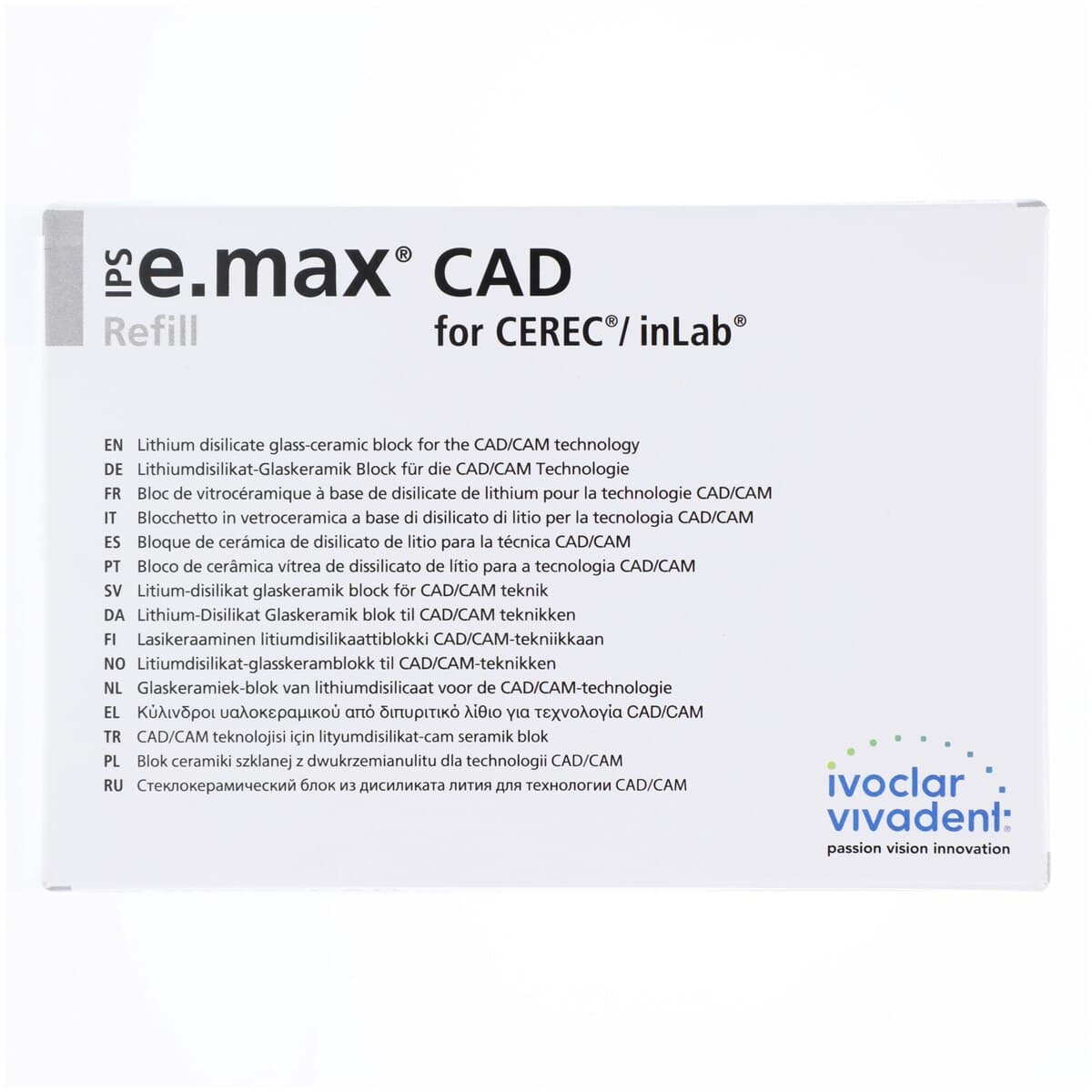 IPS e.max CAD MT (Medium Translucency) Lithium Disilicate Milling Blocks, Shade B1, Size C14, 5/Box thumbnail 3