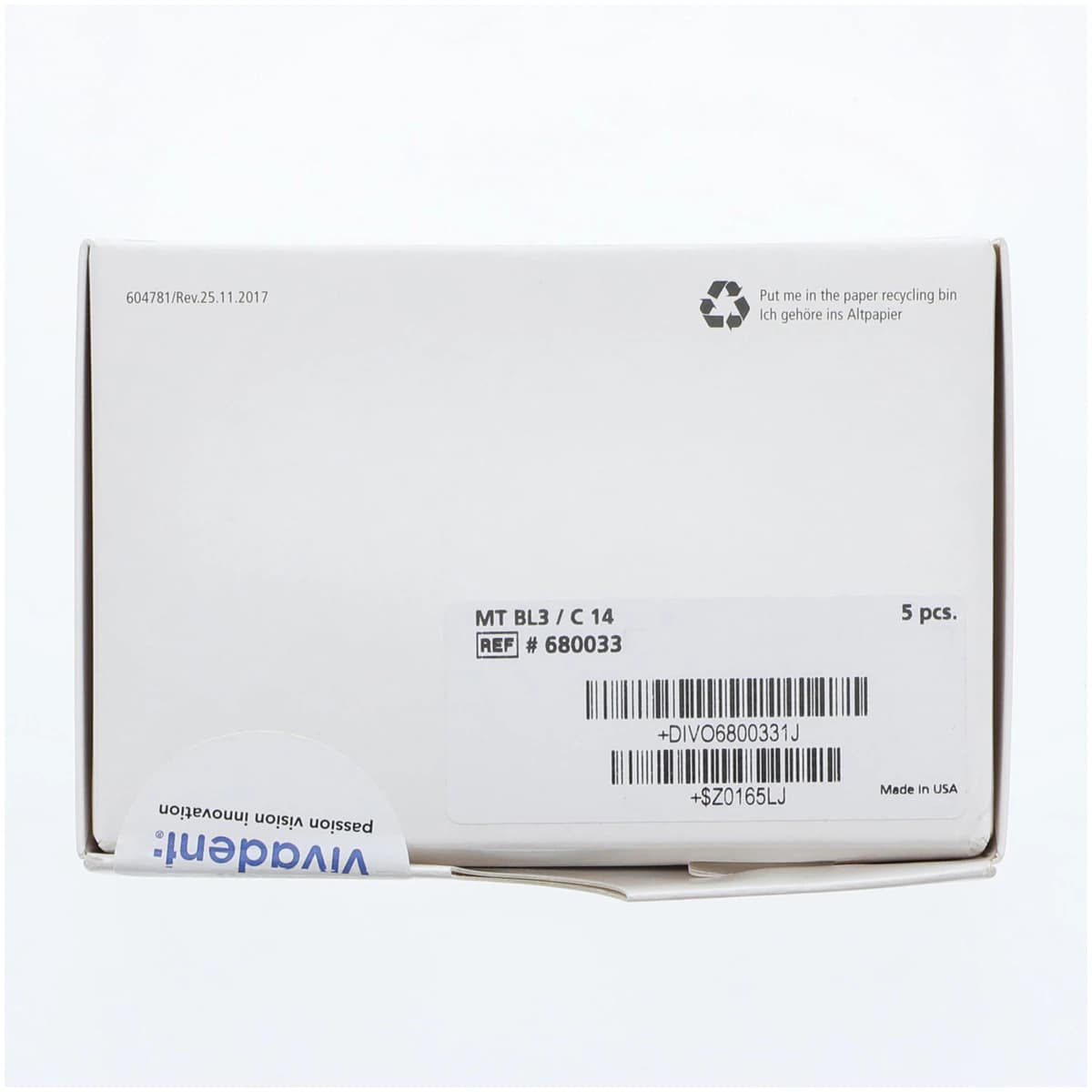 IPS e.max CAD MT (Medium Translucency) Lithium Disilicate Milling Blocks, Shade BL3, Size C14, 5/Box thumbnail 10