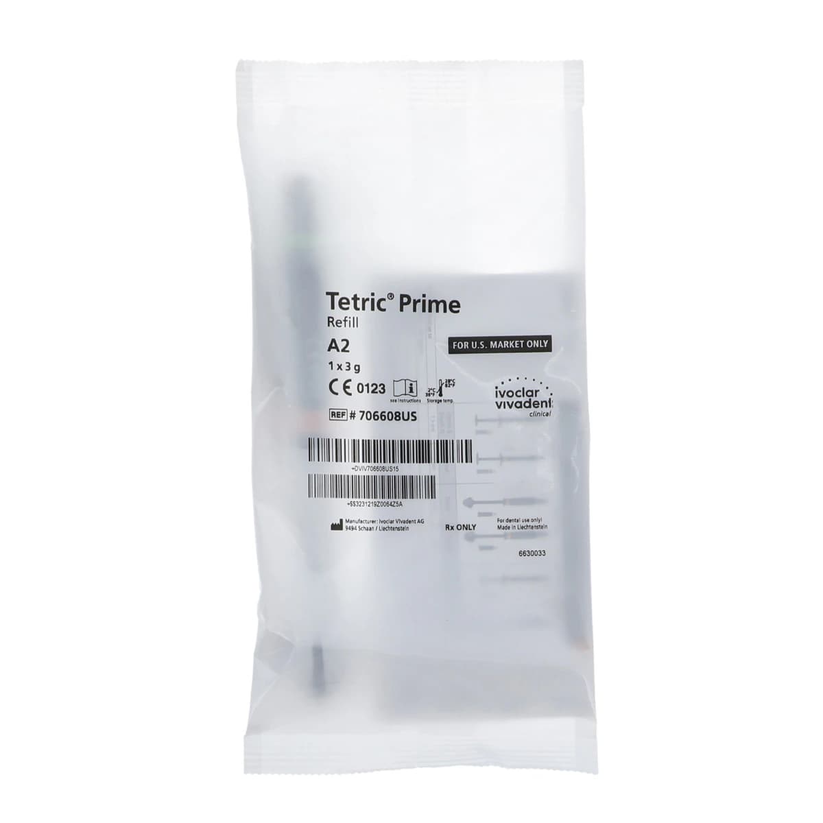 Tetric Prime Universal Composite Syringe Refill, Shade A2, 3 g, 1/Pk, 706608WW - Tetric Prime 3 gm Syringe Refill, Shade A2, 1/Pk - Image 1